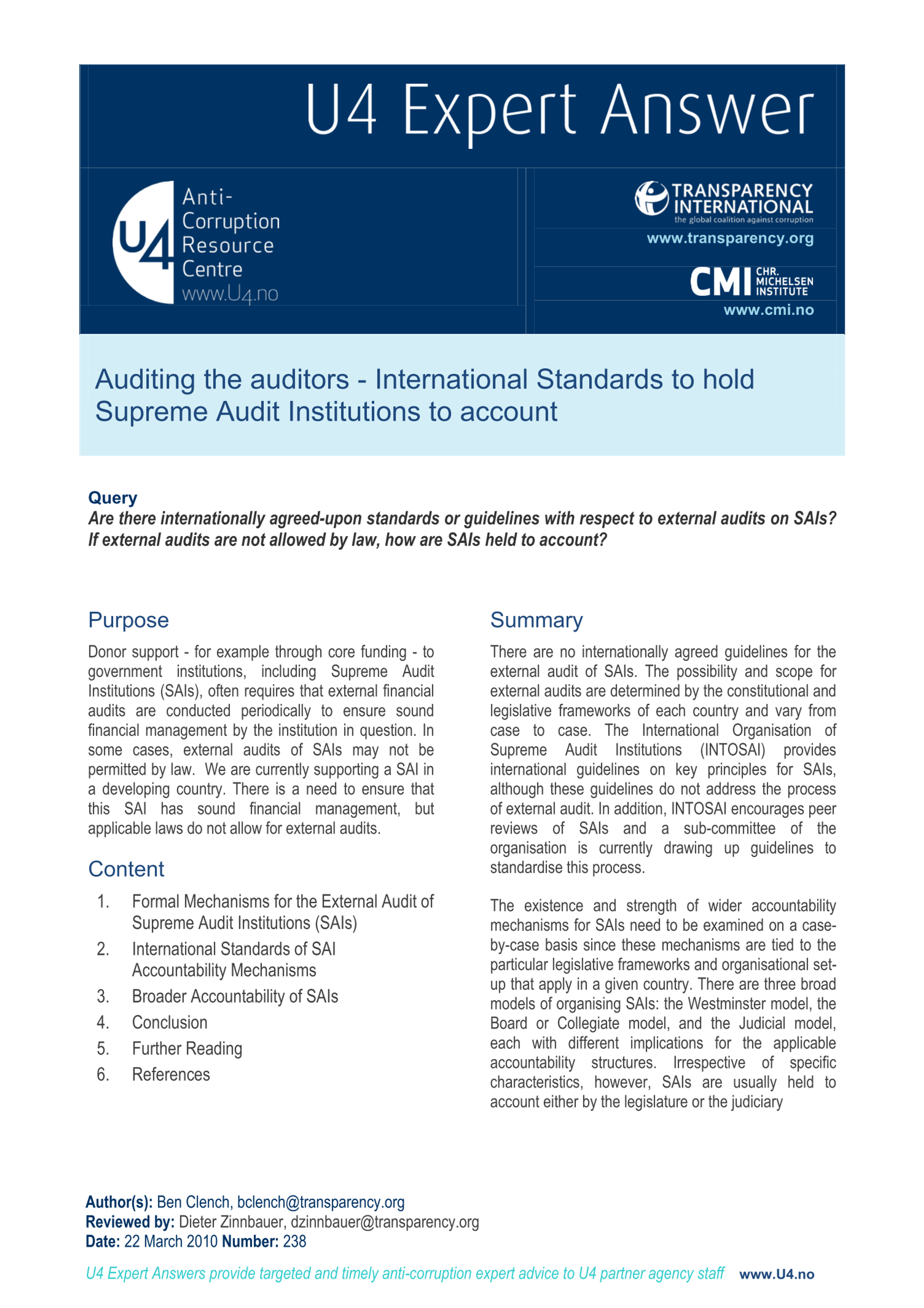 Auditing the auditors - International Standards to hold Supreme Audit Institutions to account