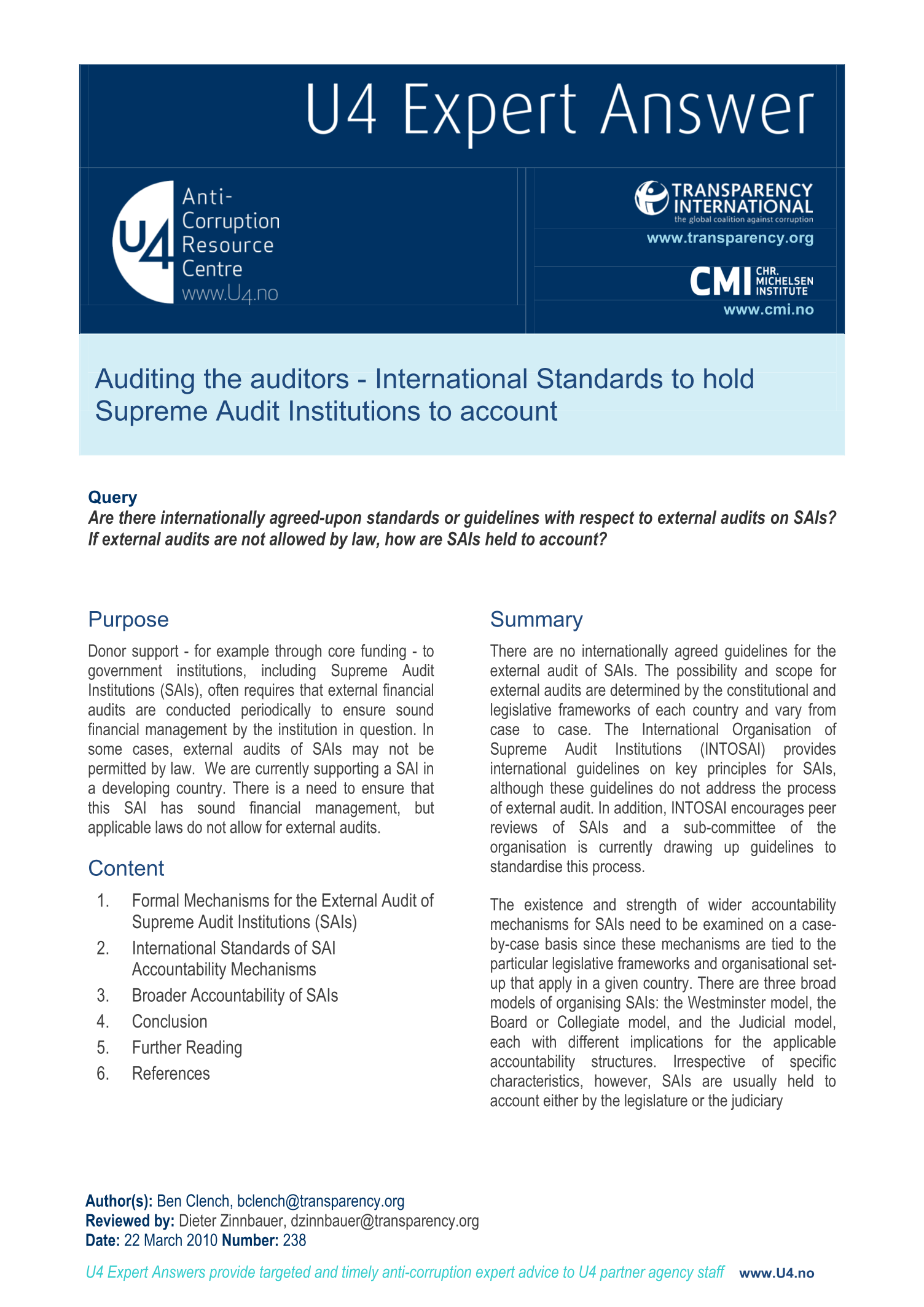 Auditing the auditors - International Standards to hold Supreme Audit Institutions to account