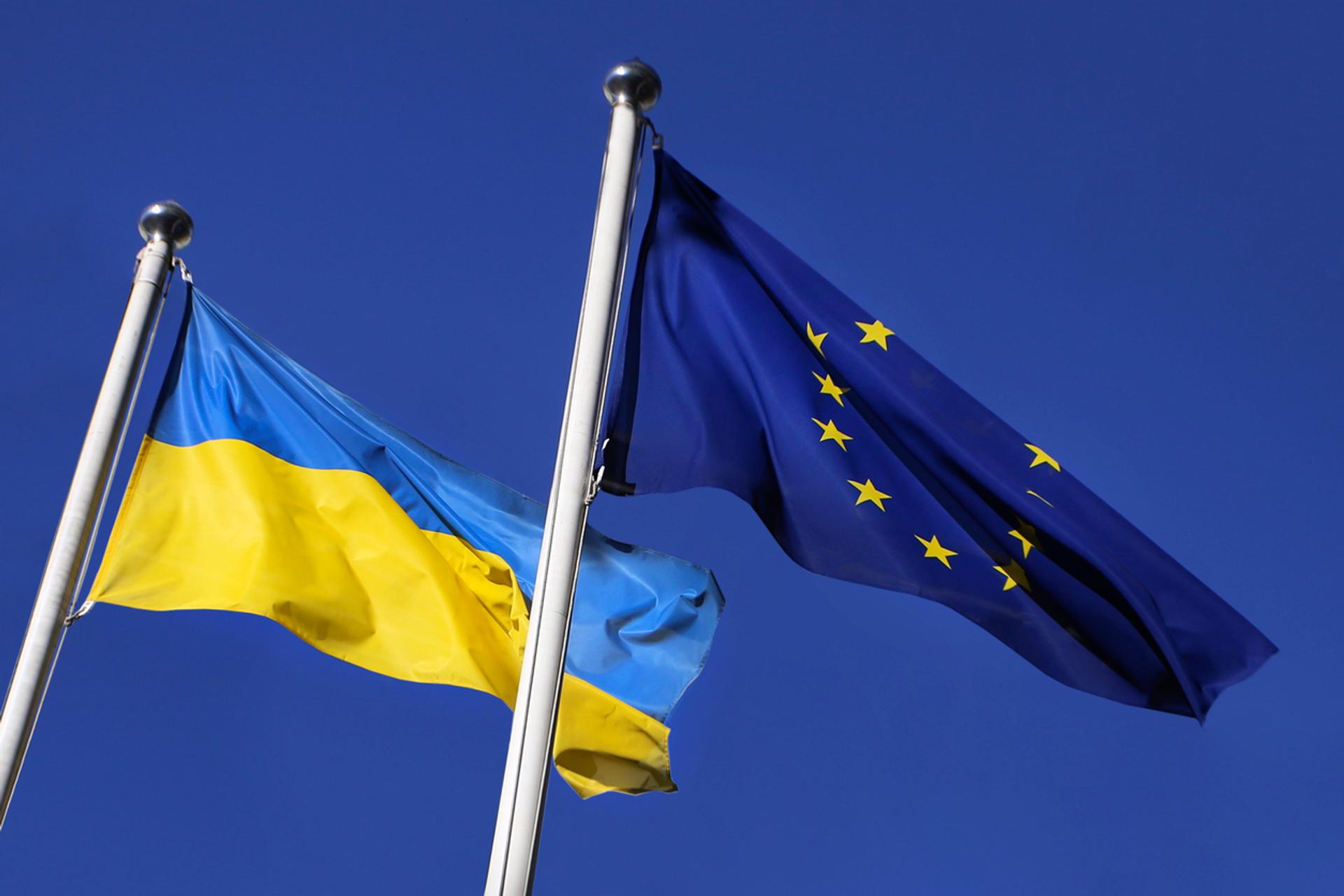 Flags of EU and Ukraine together