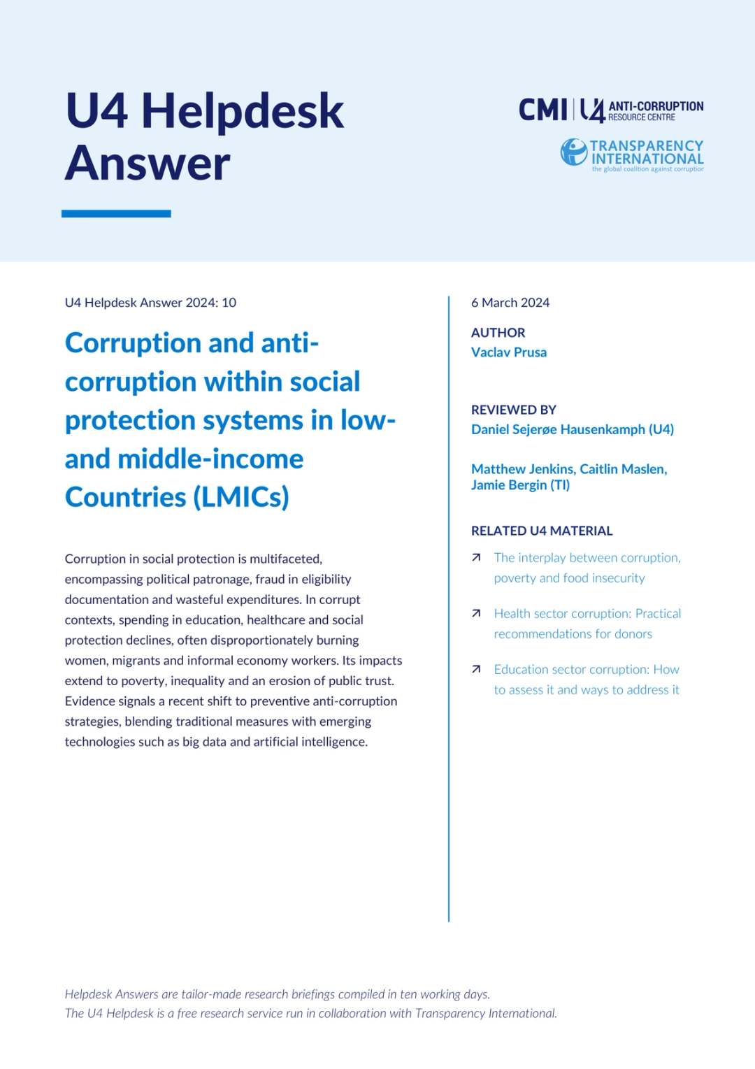 Corruption and anti-corruption within social protection systems in low ...