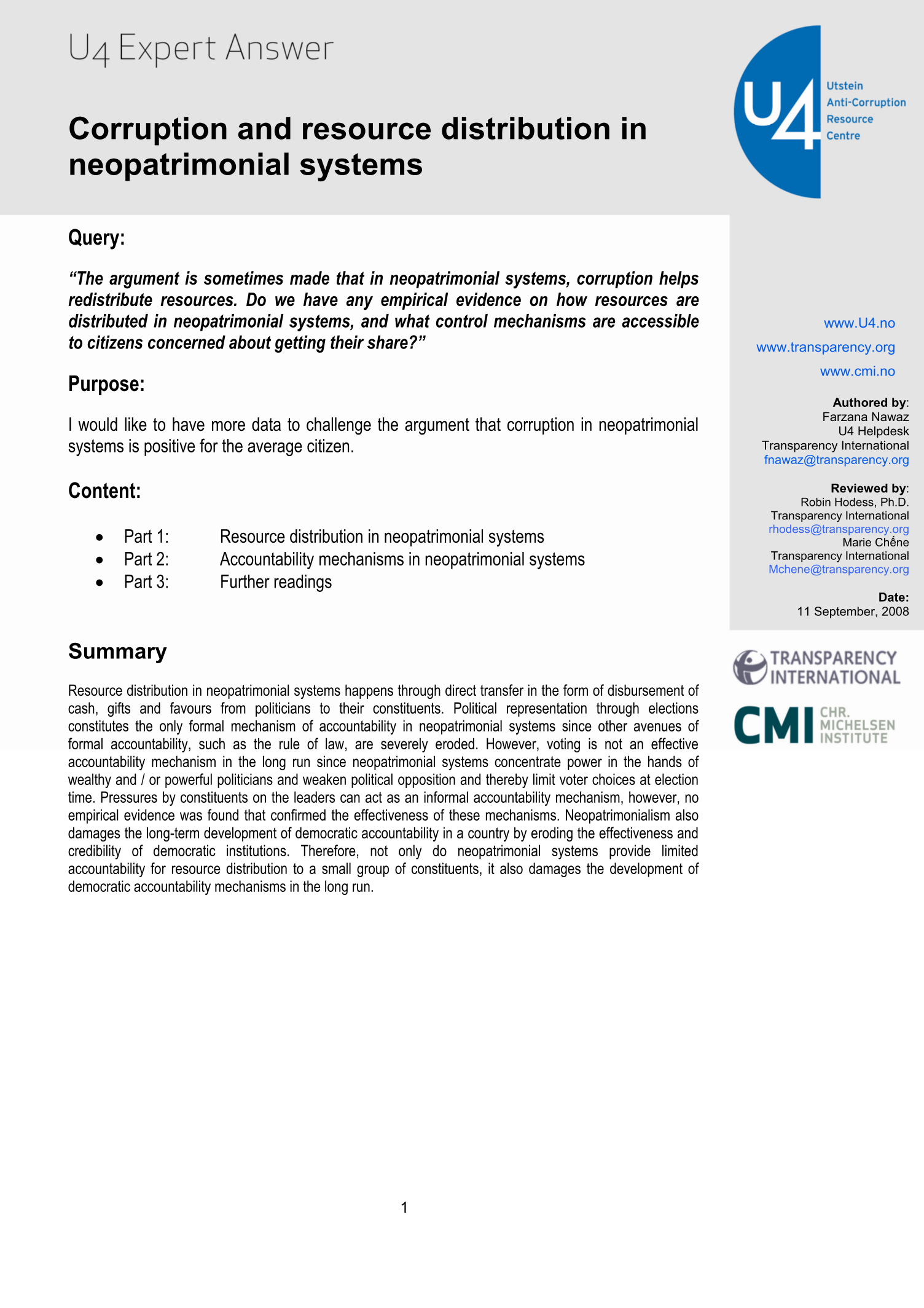 Corruption and resource distribution in neopatrimonial systems