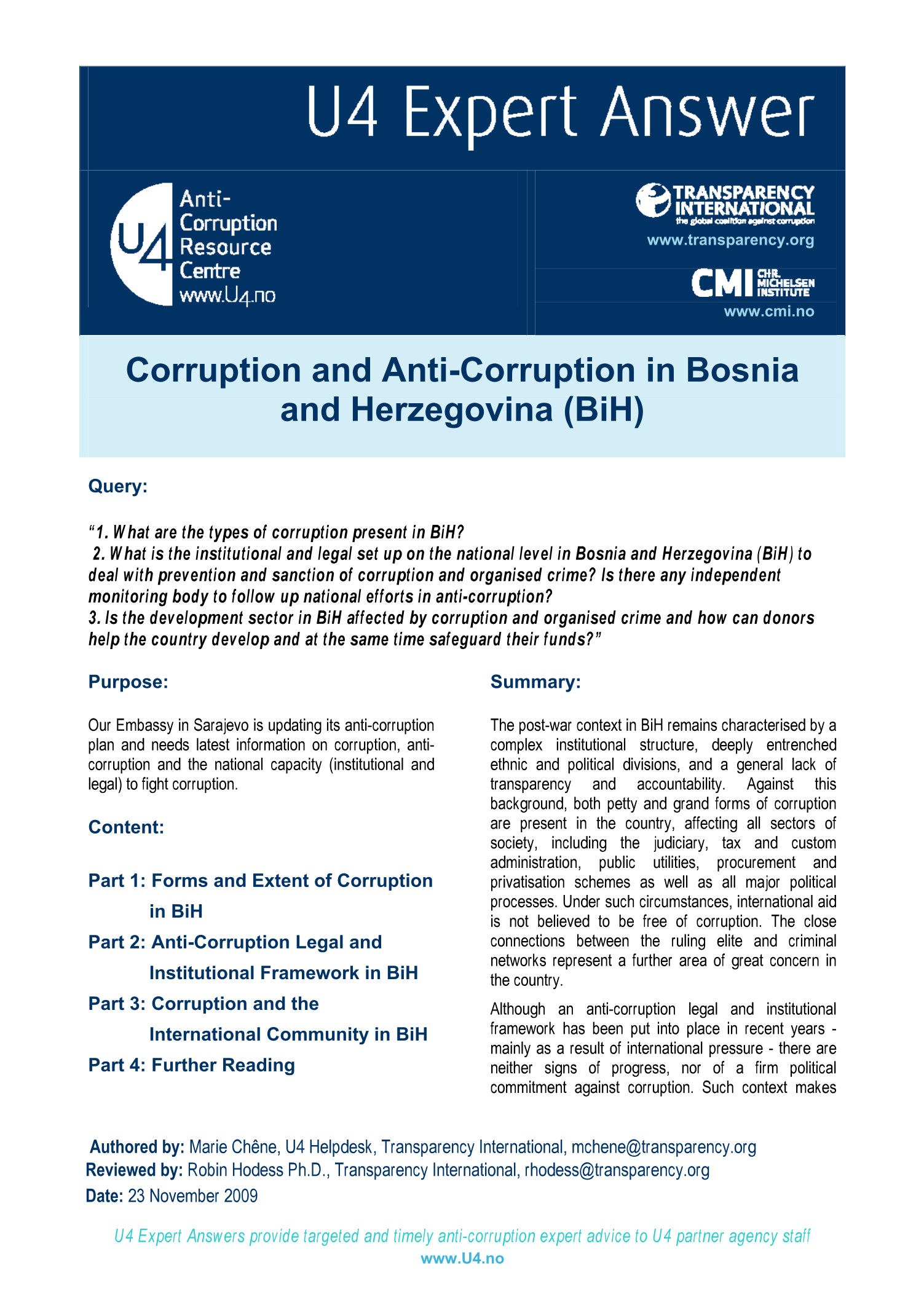 Corruption and Anti-Corruption in Bosnia and Herzegovina (BiH) 