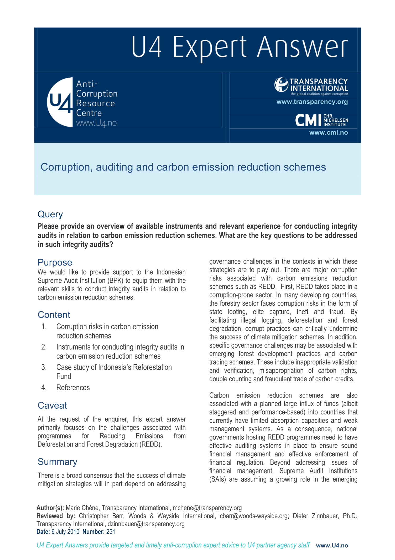 Corruption, auditing and carbon emission reduction schemes