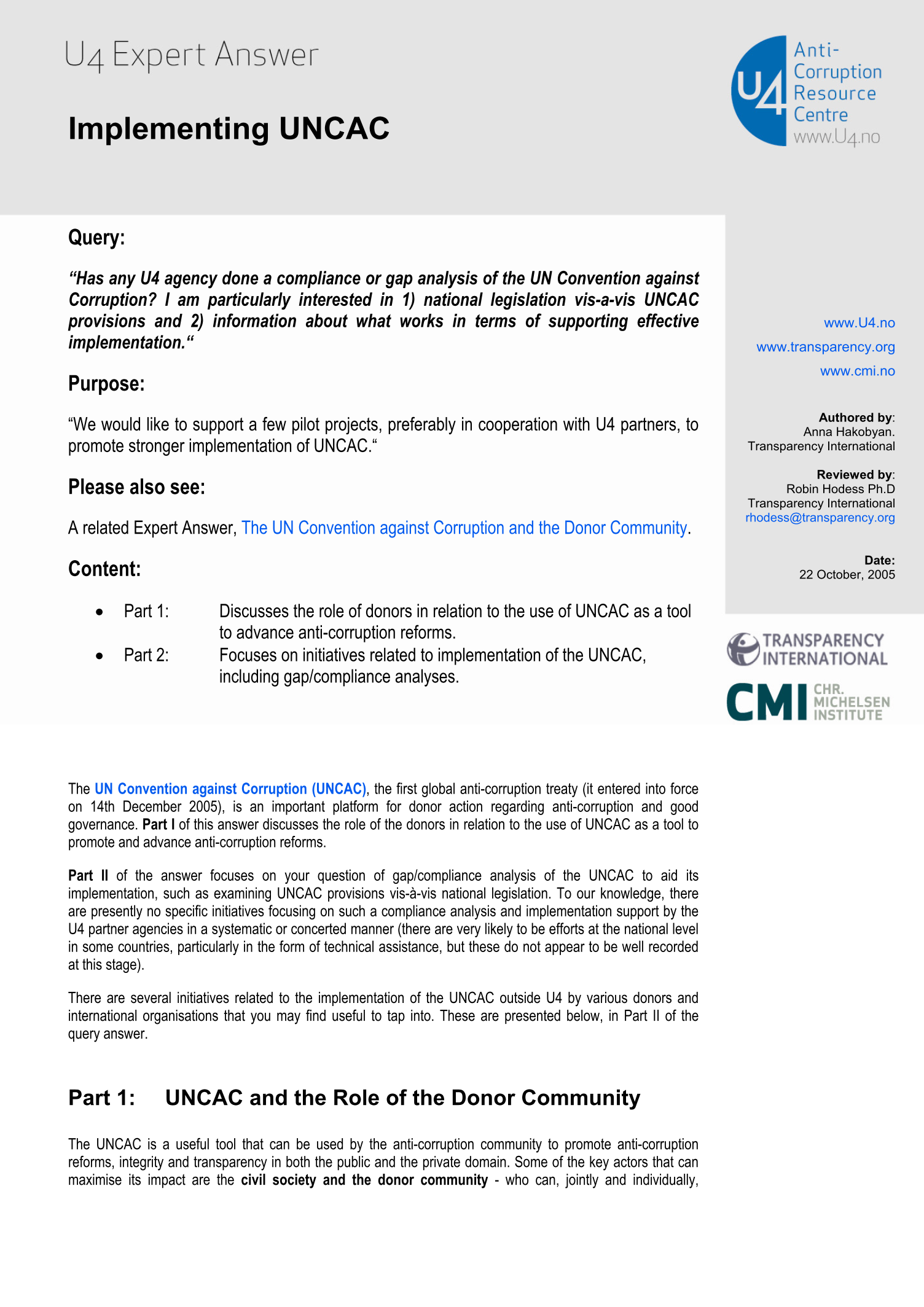 Implementing UNCAC