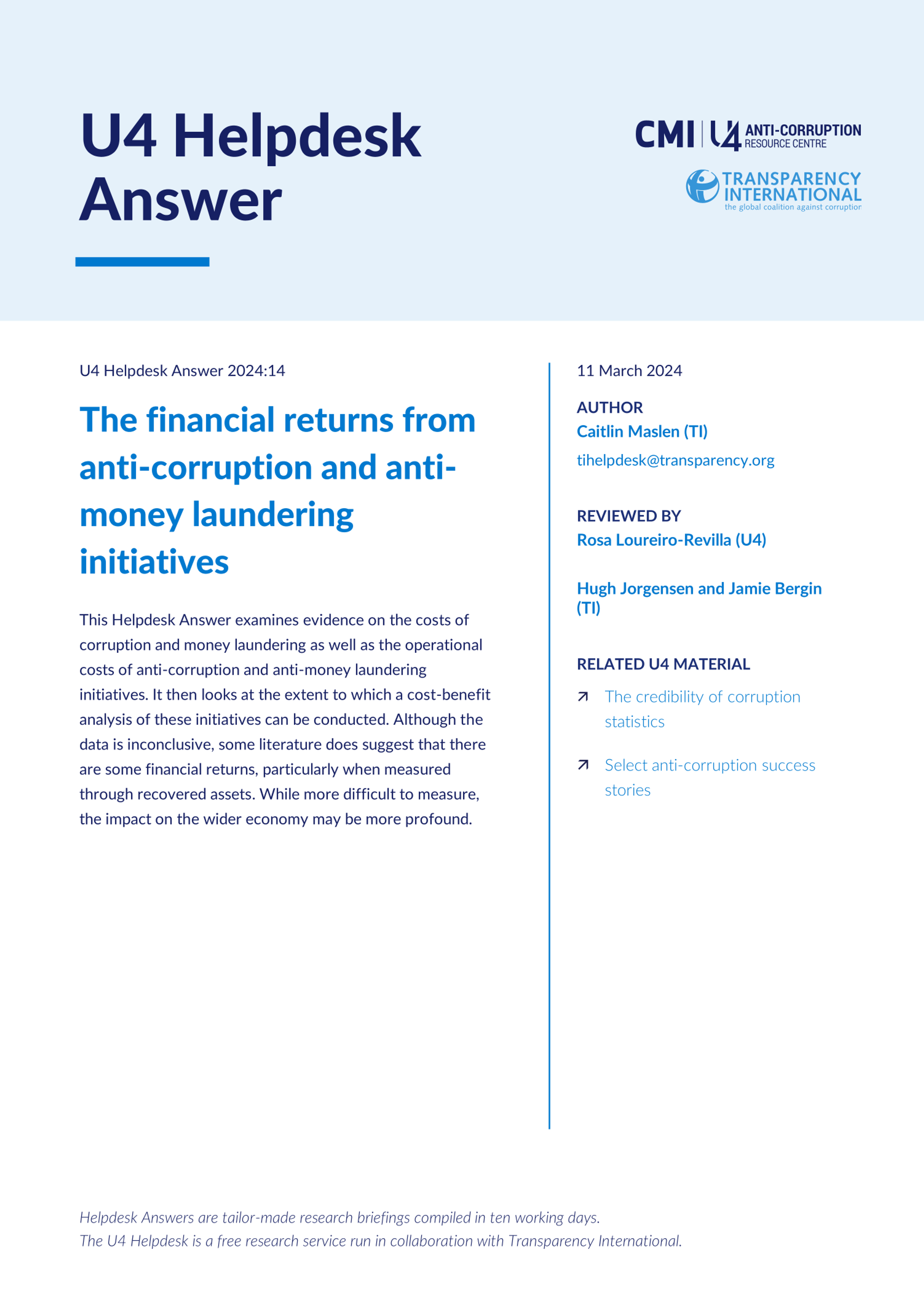 The financial returns from anti-corruption and anti-money laundering initiatives