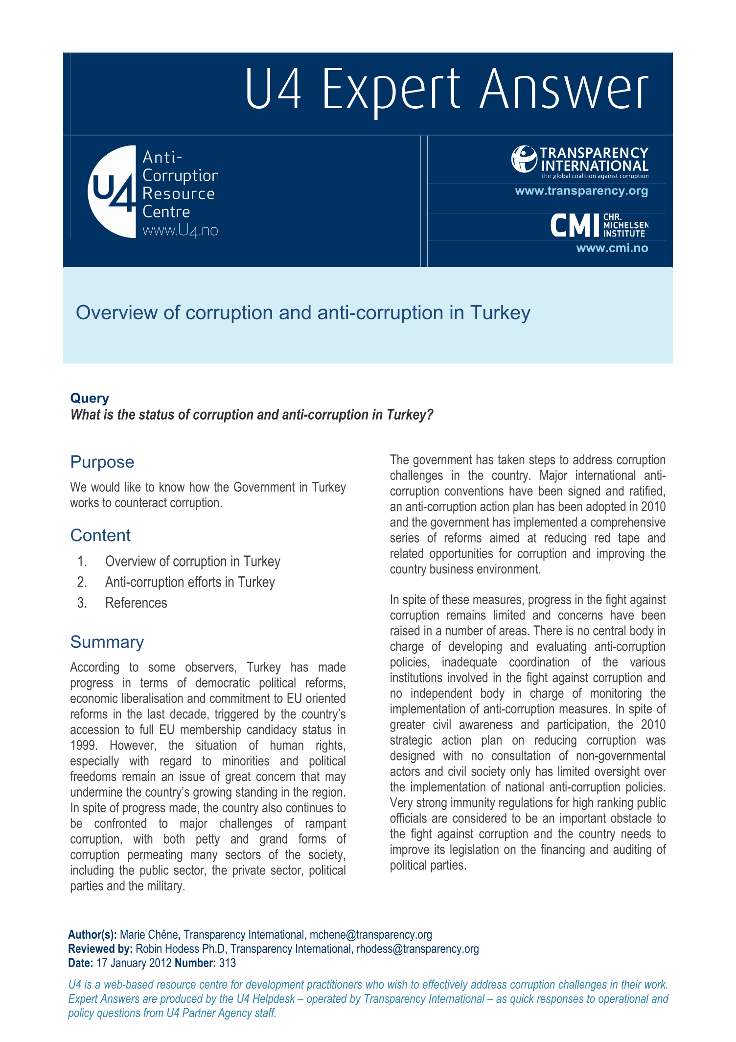 Overview of corruption and anti-corruption in Turkey