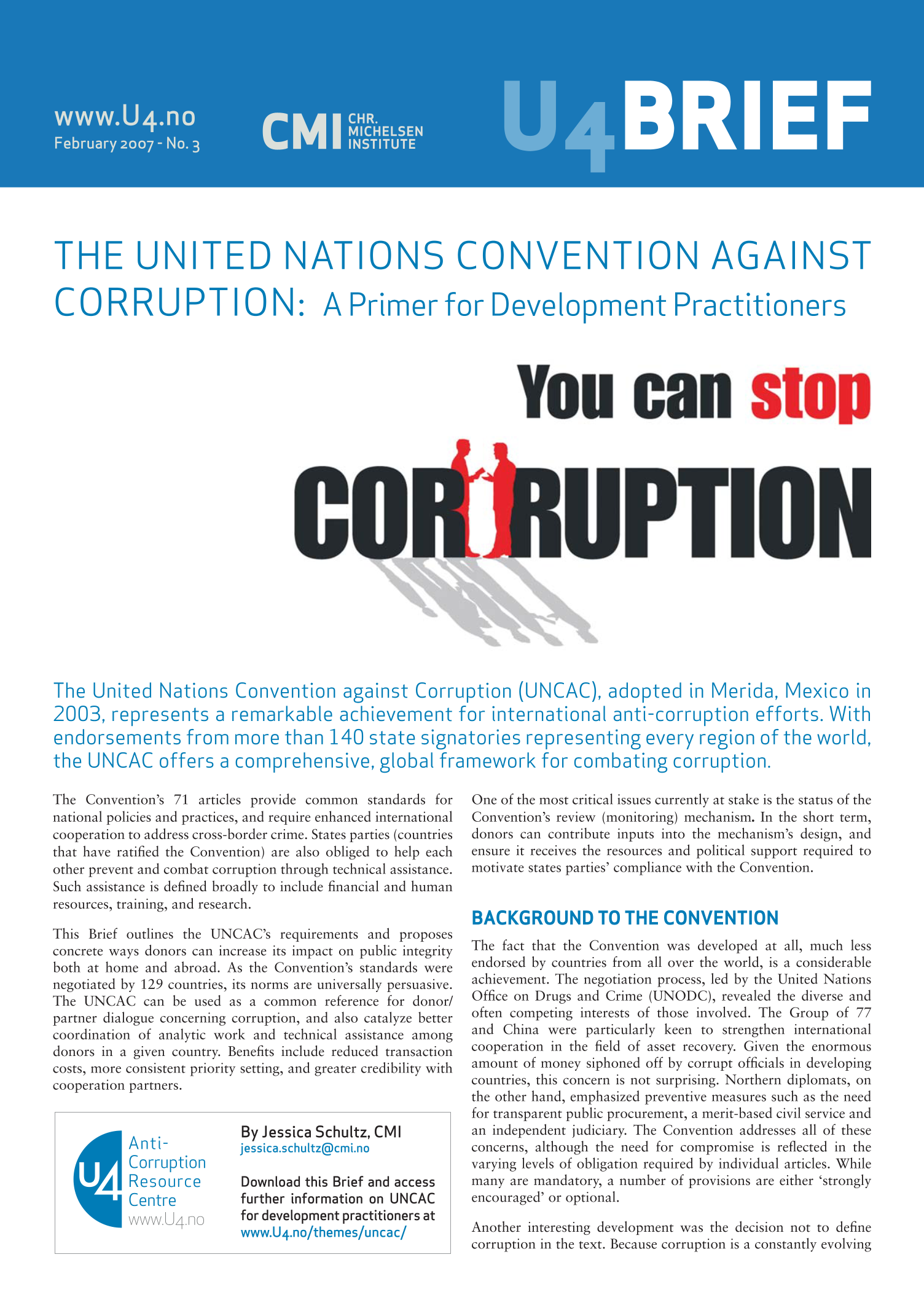 The United Nations Convention against Corruption. A Primer for Development Practitioners