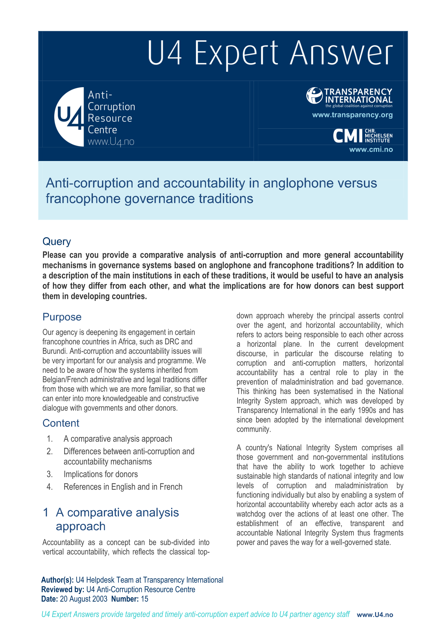 Anti-corruption and accountability in anglophone vs. francophone governance traditions