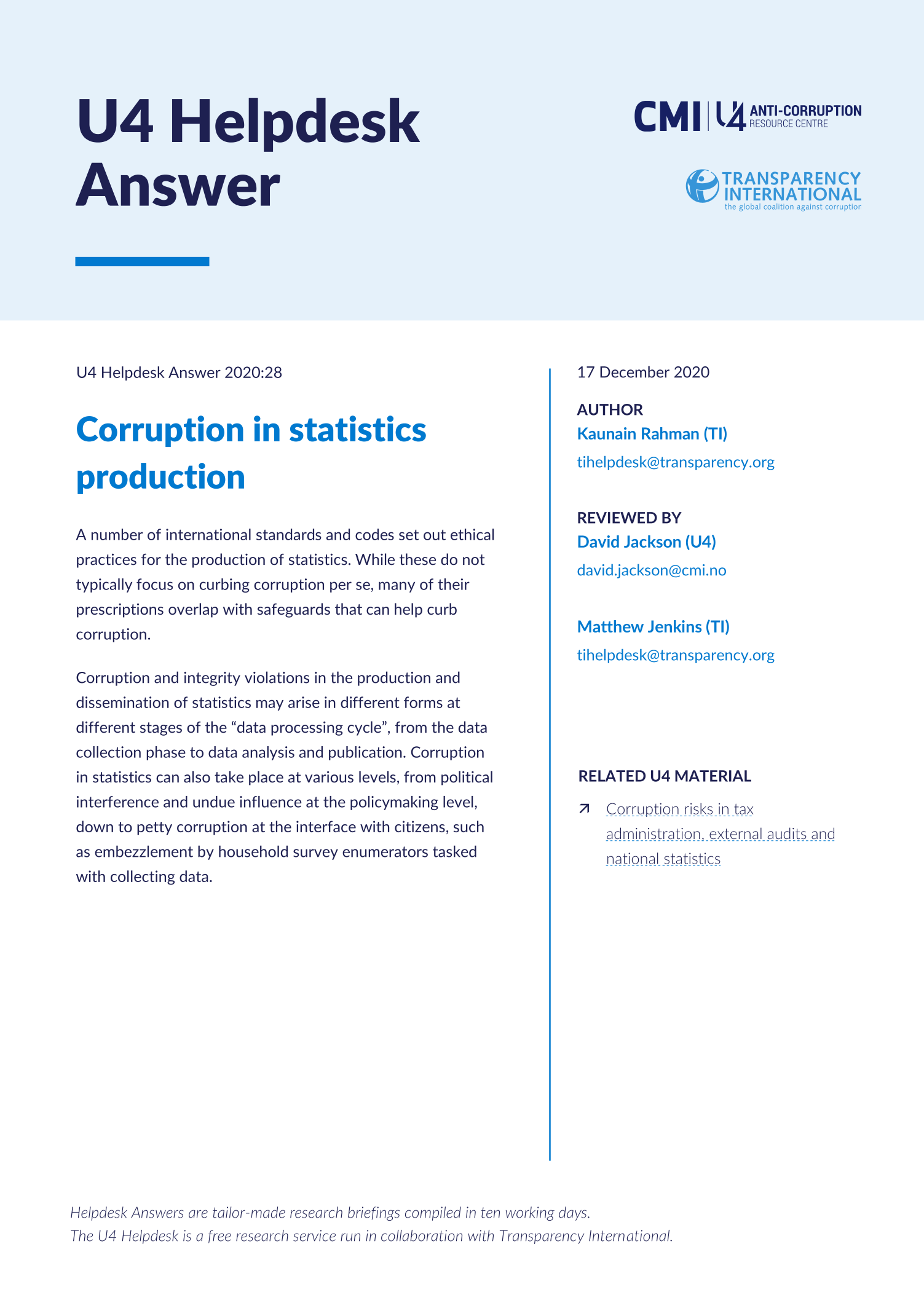 Corruption in statistics production