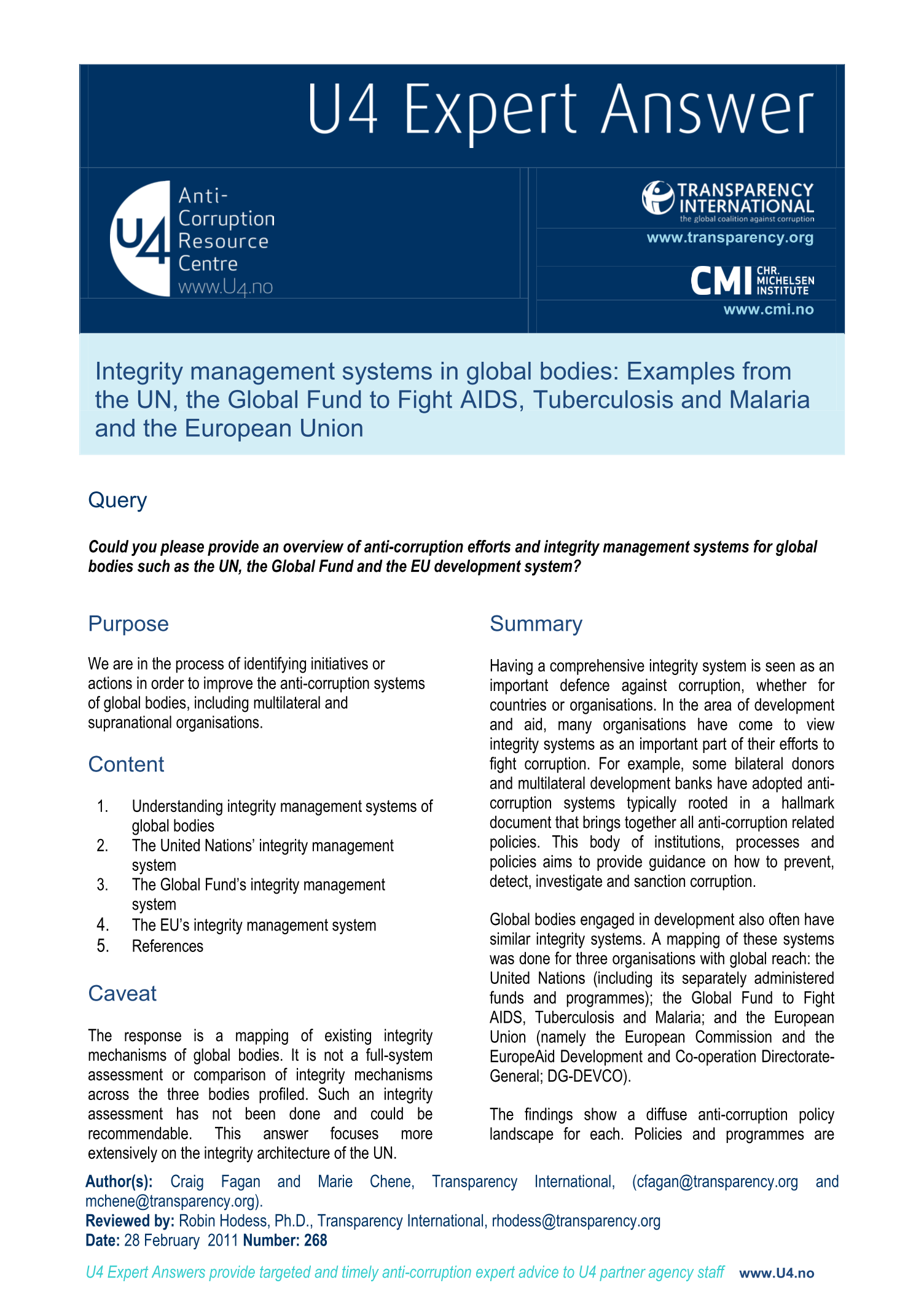 Integrity management systems in global bodies
