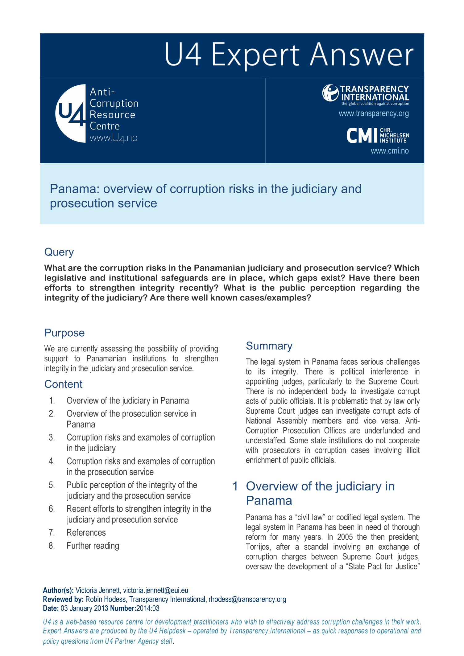 Panama: overview of corruption risks in the judiciary and prosecution service