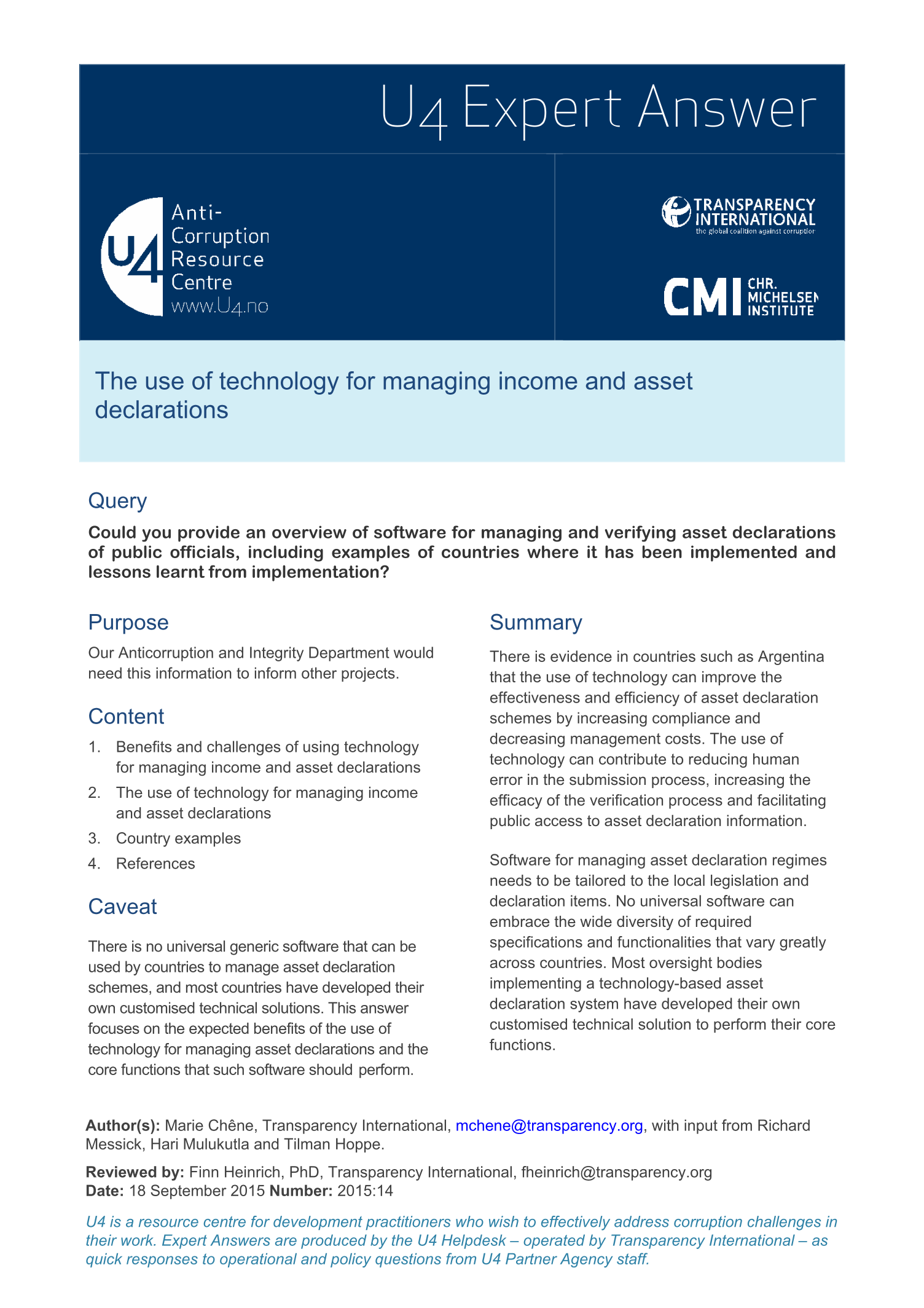 The use of technology for managing income and asset declarations