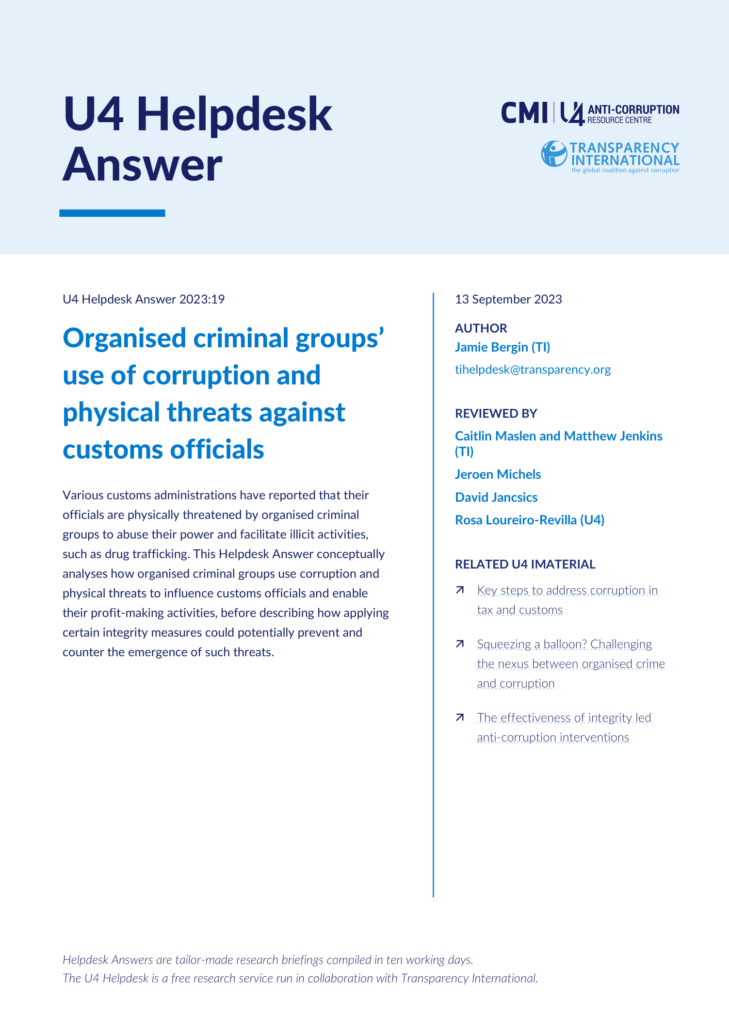 Organised criminal groups’ use of corruption and physical threats against customs officials