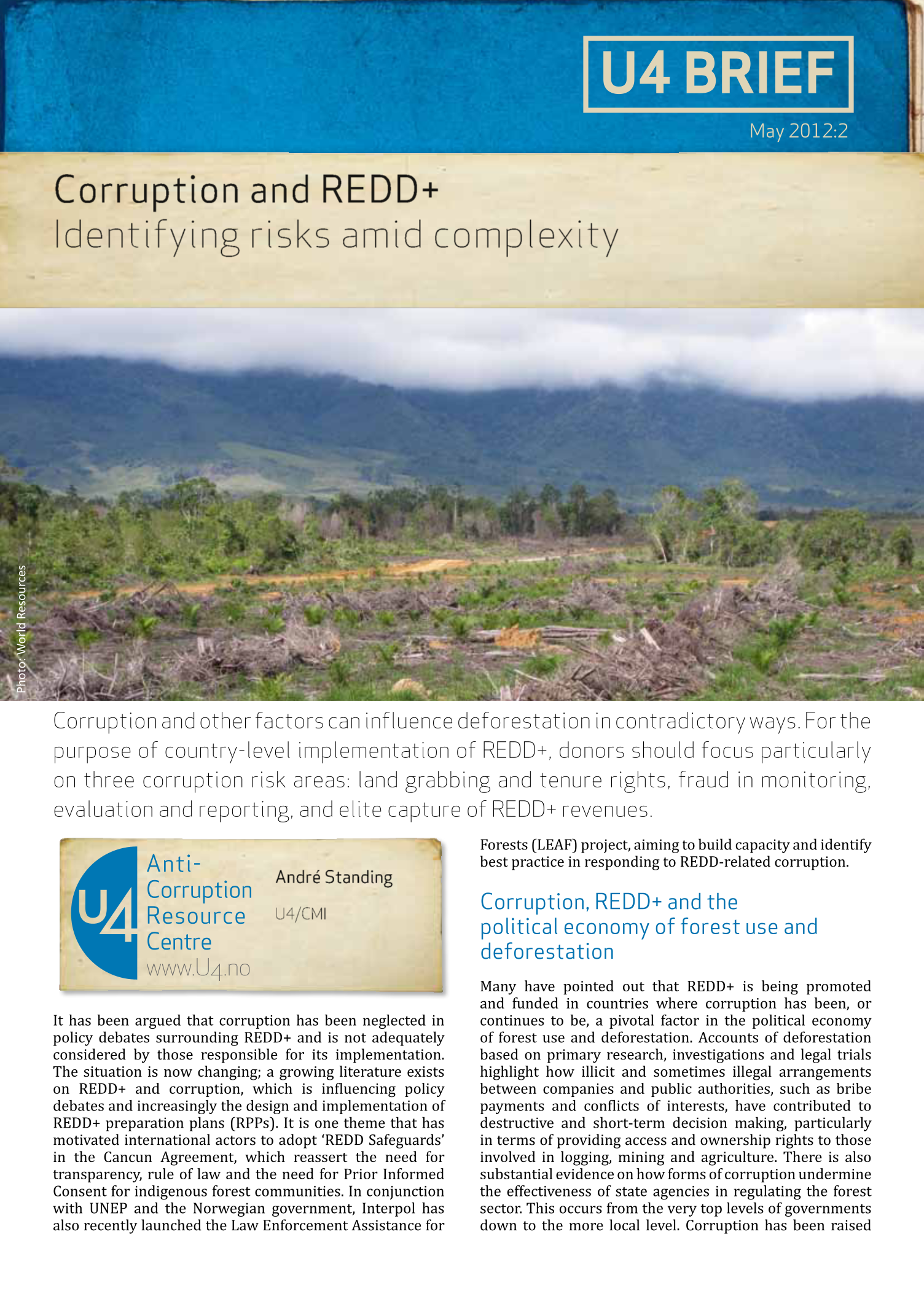 Corruption and REDD+: Identifying risks amid complexity