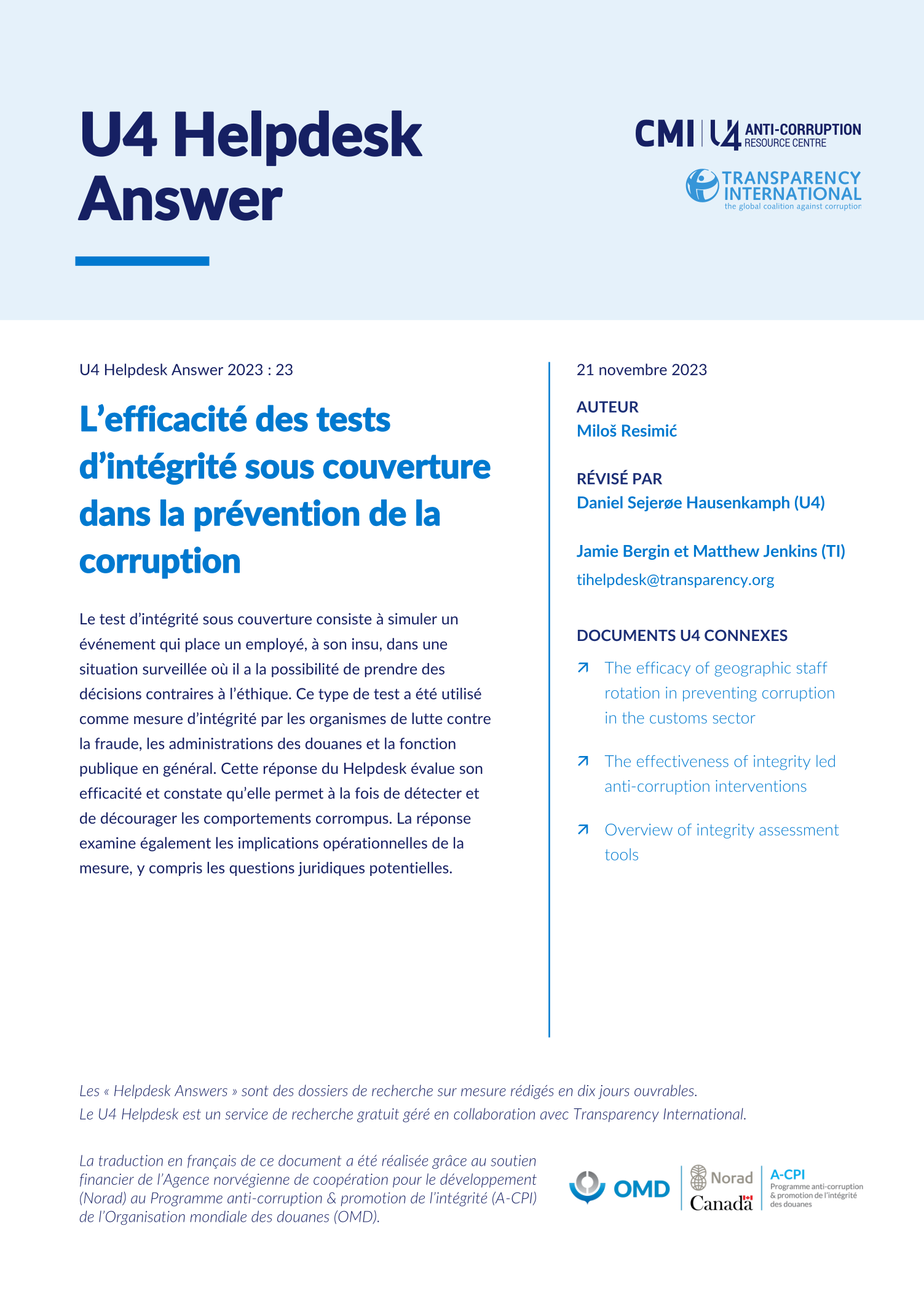 L’efficacité des tests d’intégrité sous couverture dans la prévention de la corruption