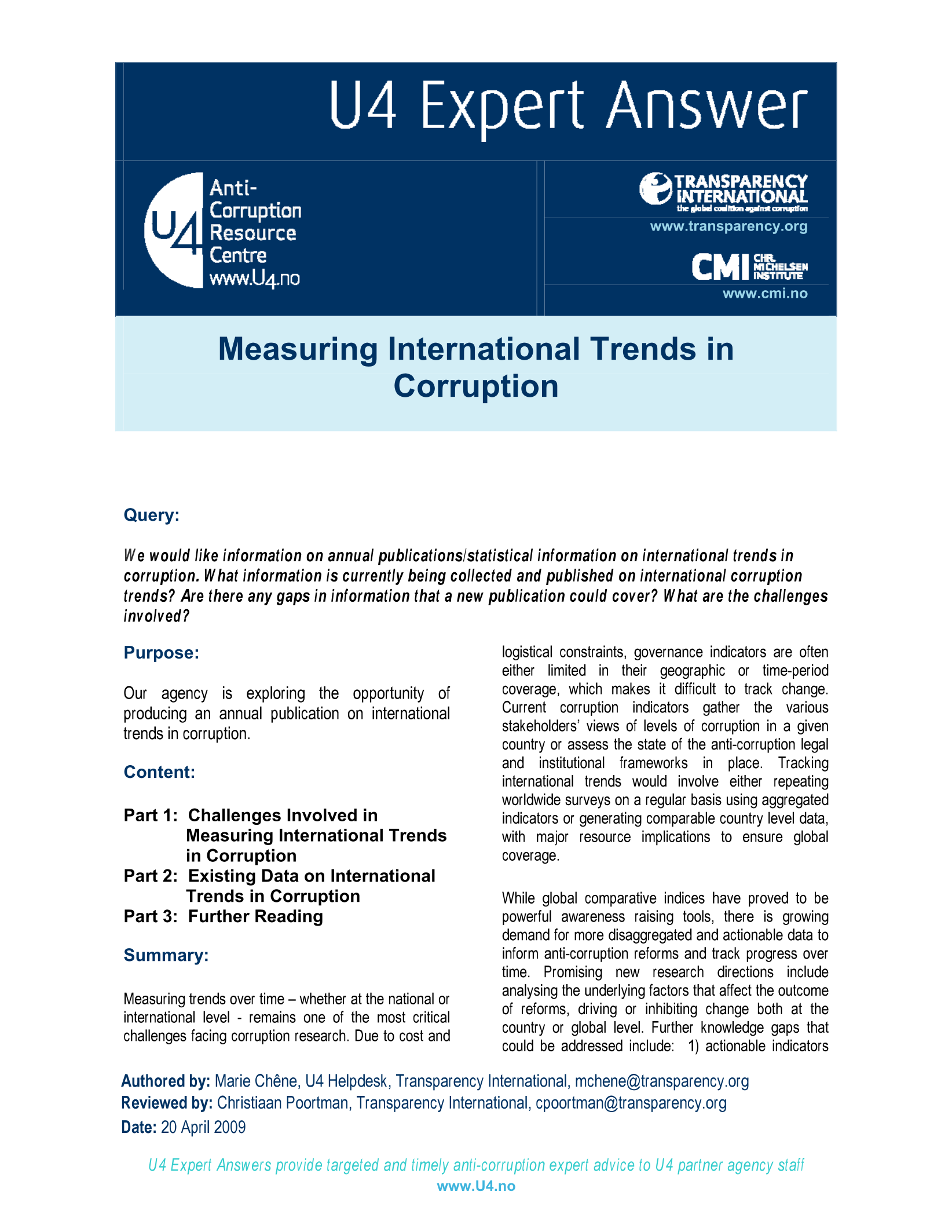 Measuring international trends in corruption