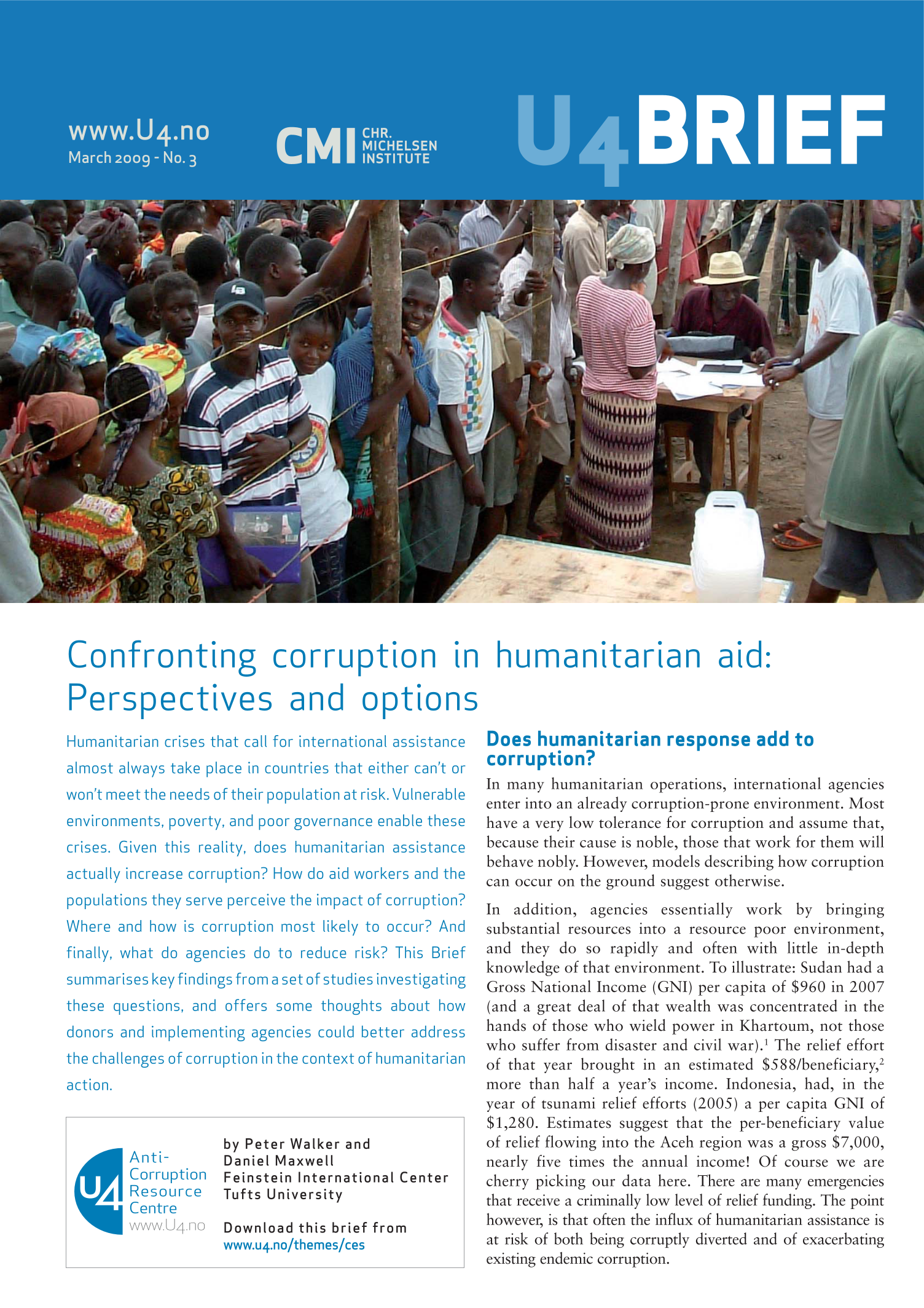 Confronting corruption in humanitarian aid: Perspectives and options