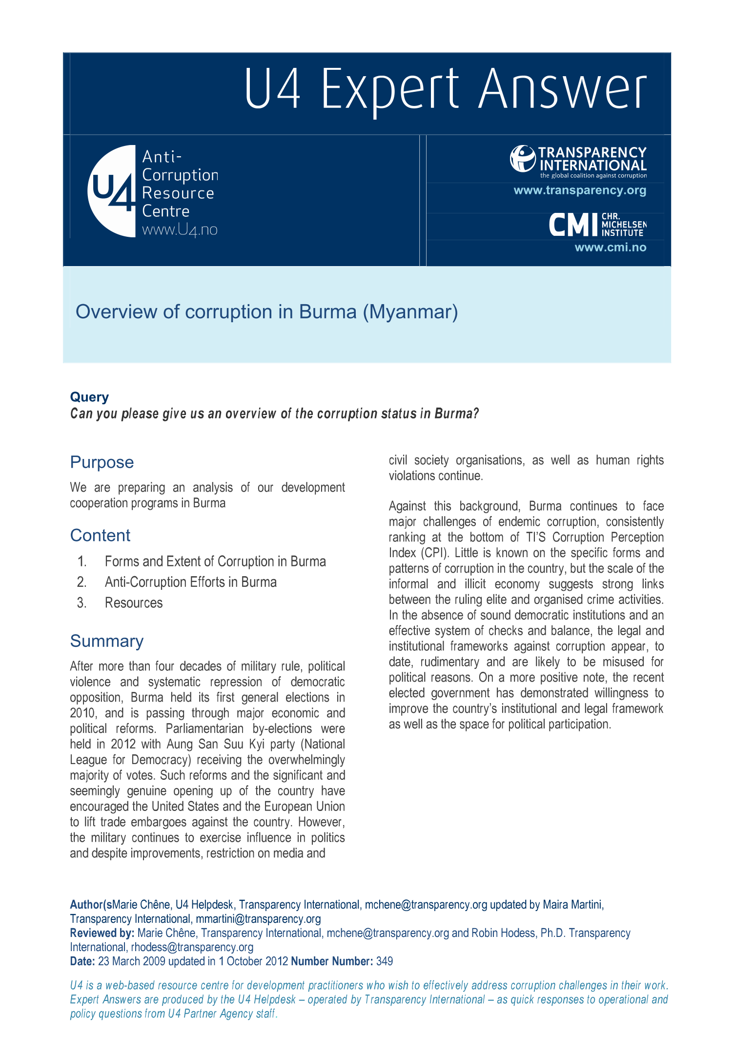 Overview of corruption in Burma (Myanmar)