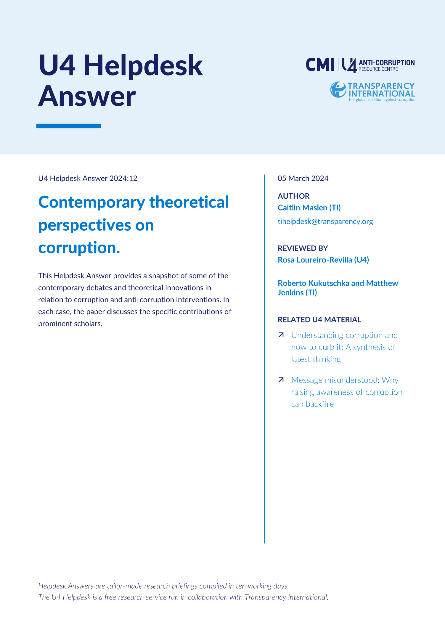 Contemporary theoretical perspectives on corruption