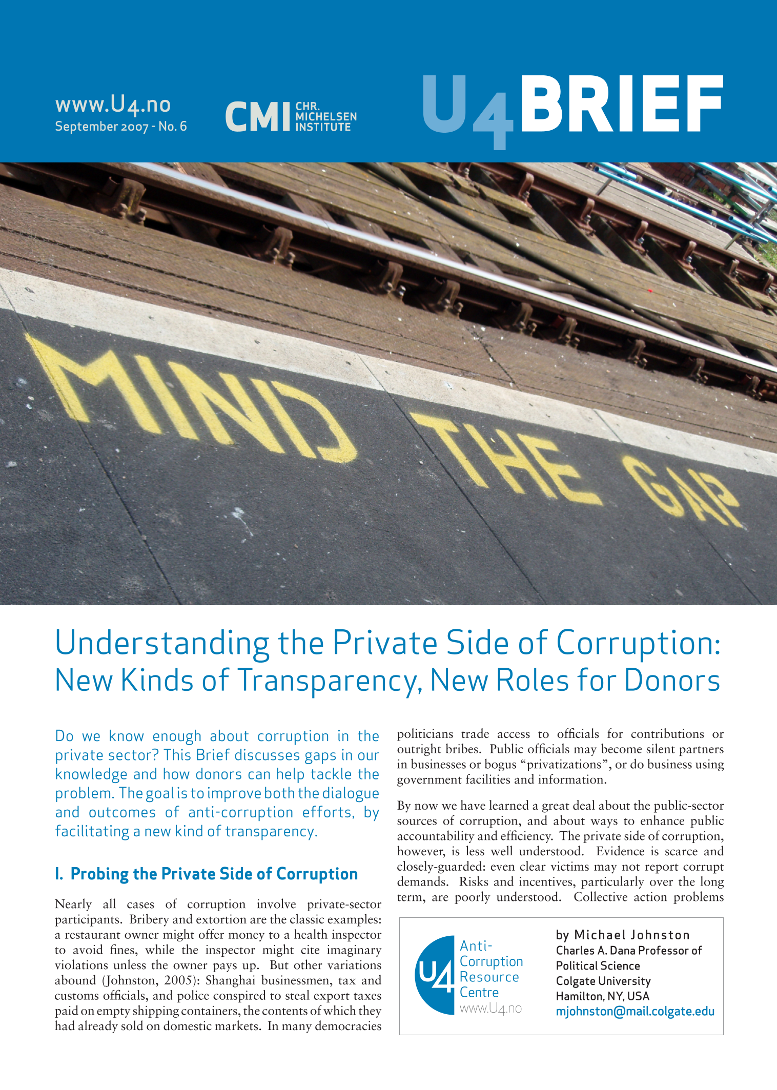Understanding the private side of corruption: New kinds of transparency, new rules for donors