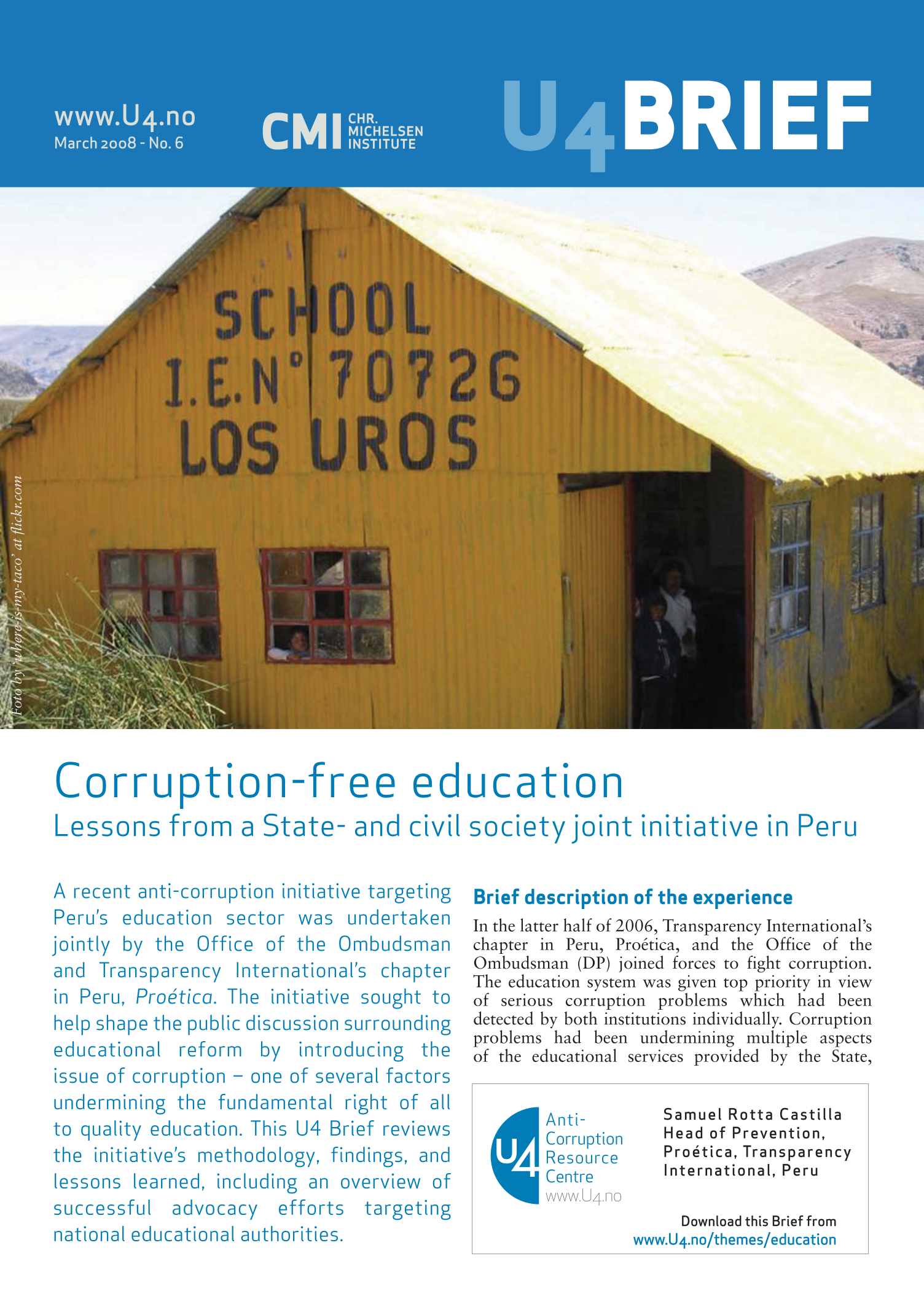 Corruption free education: Lessons from a state and civil society joint initiative in Peru
