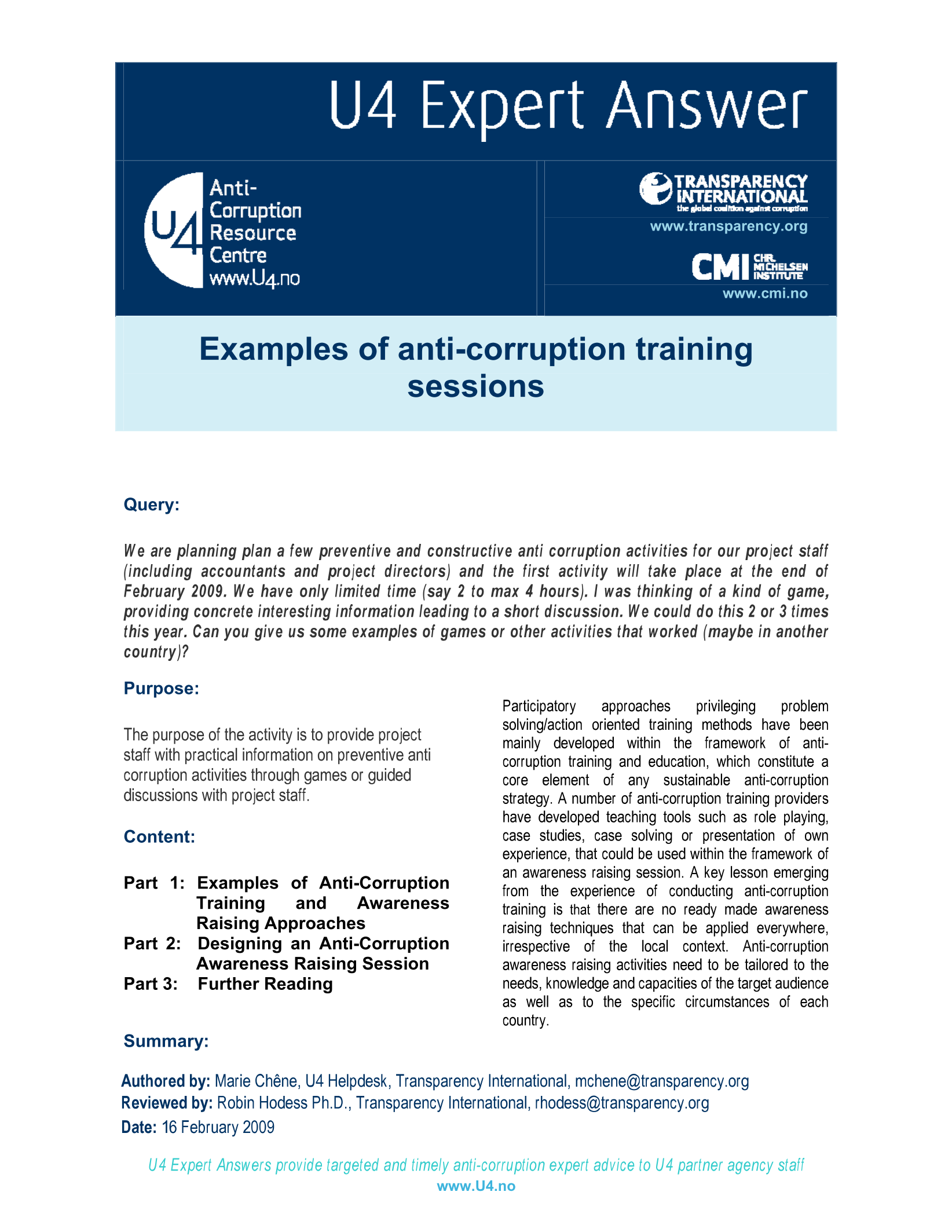 Examples of anti-corruption training sessions