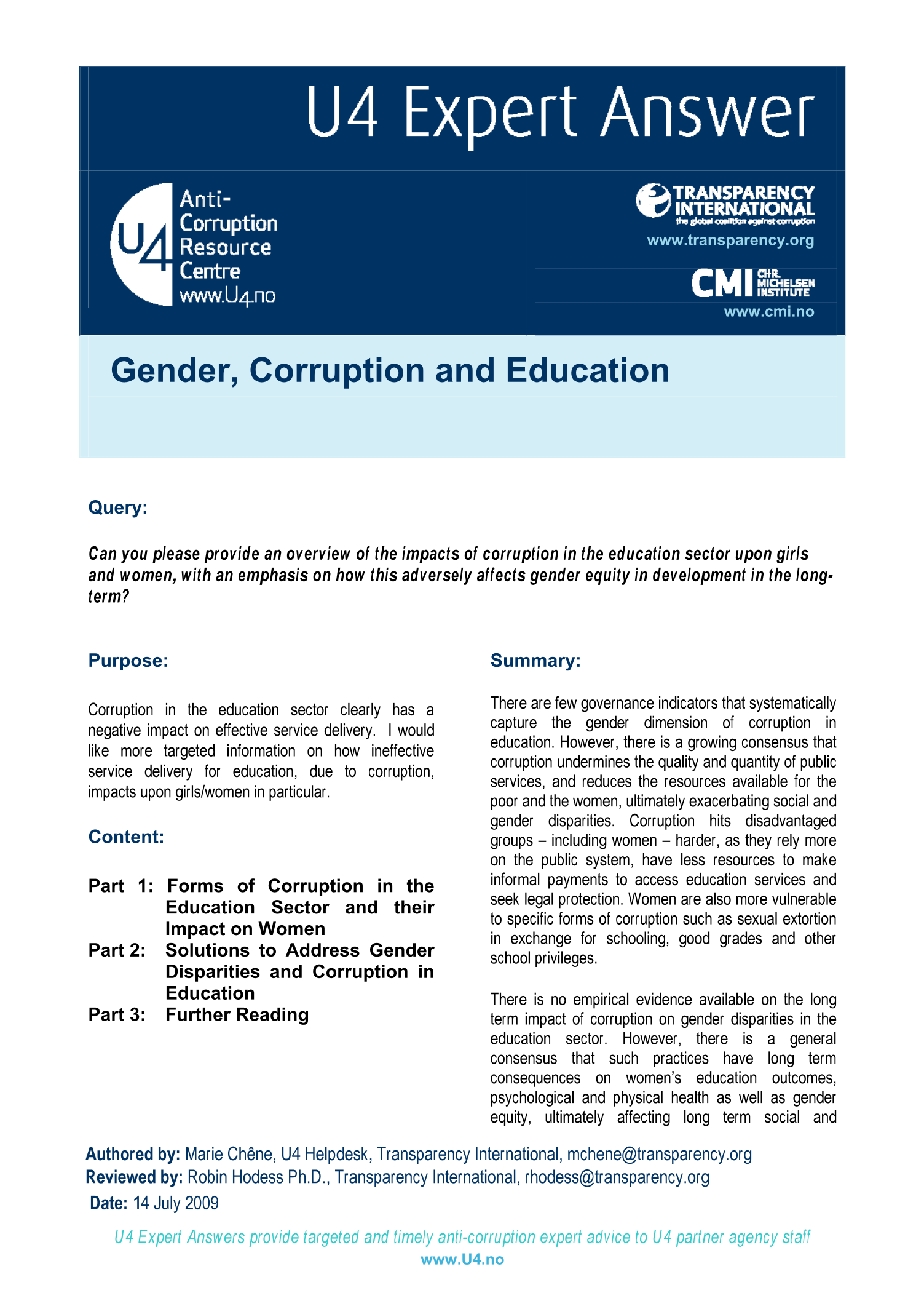 Gender, corruption and education