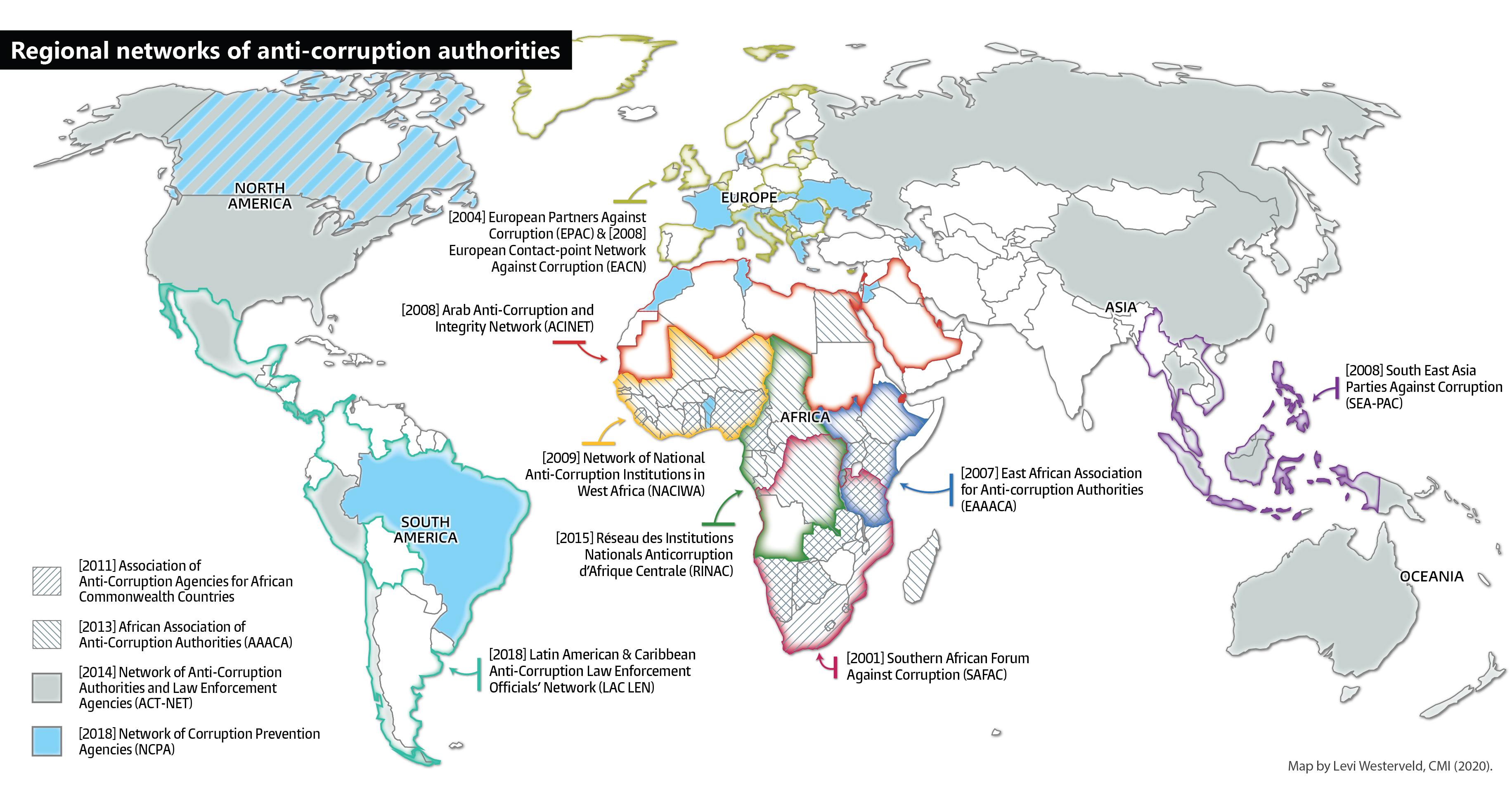 Map, regional networks of anti-corruption authorities