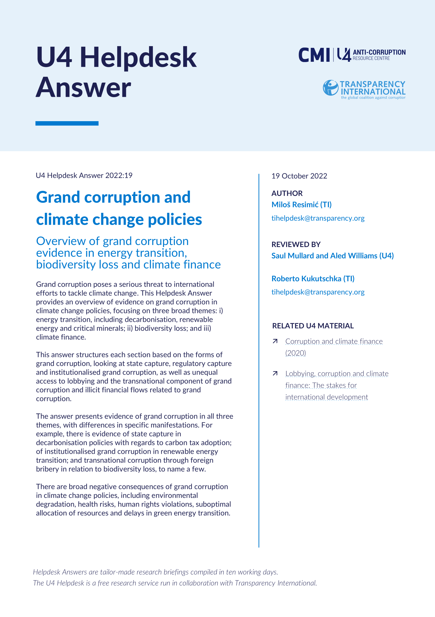 Grand corruption and climate change policies