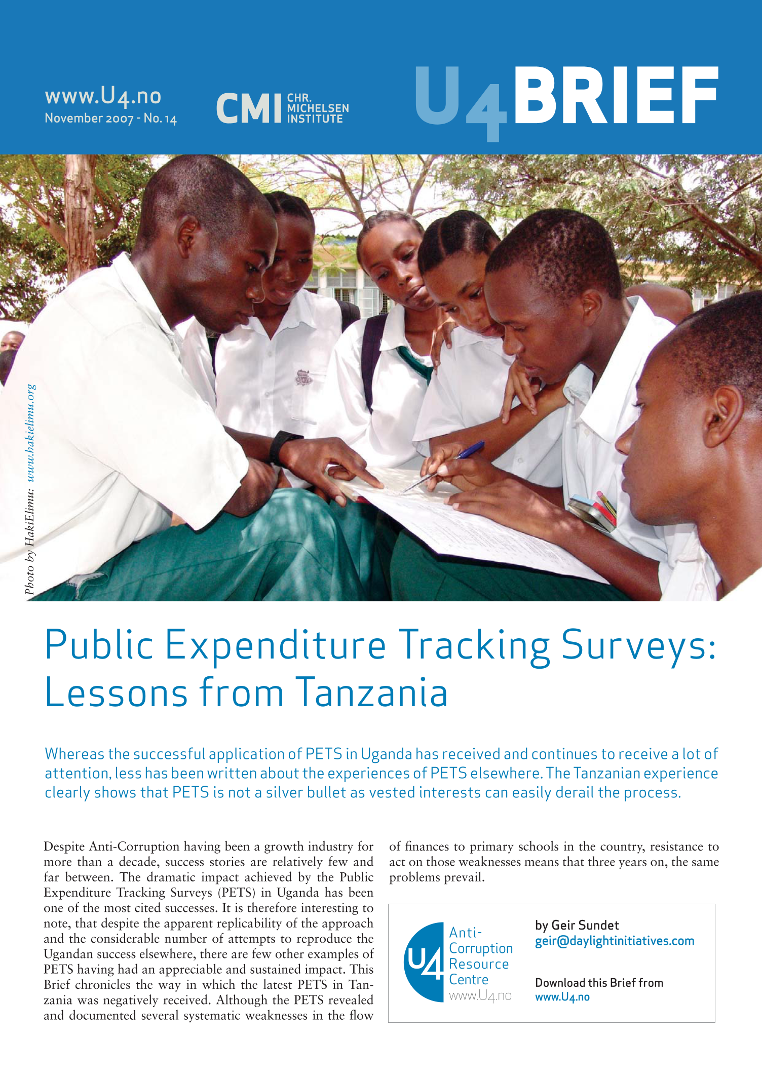 Public expenditure tracking surveys: Lessons from Tanzania