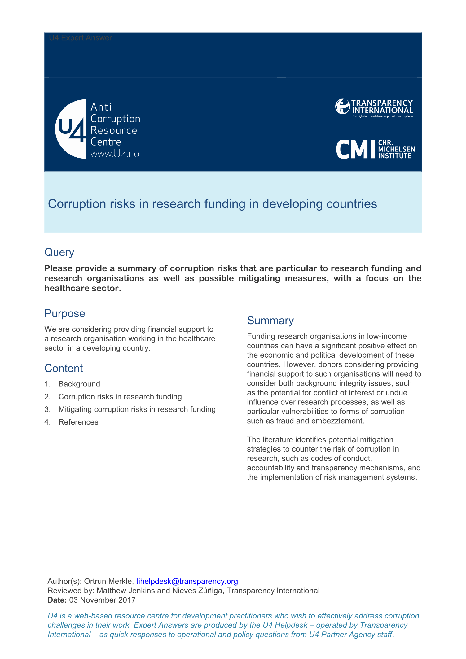 Corruption risks in research funding in developing countries