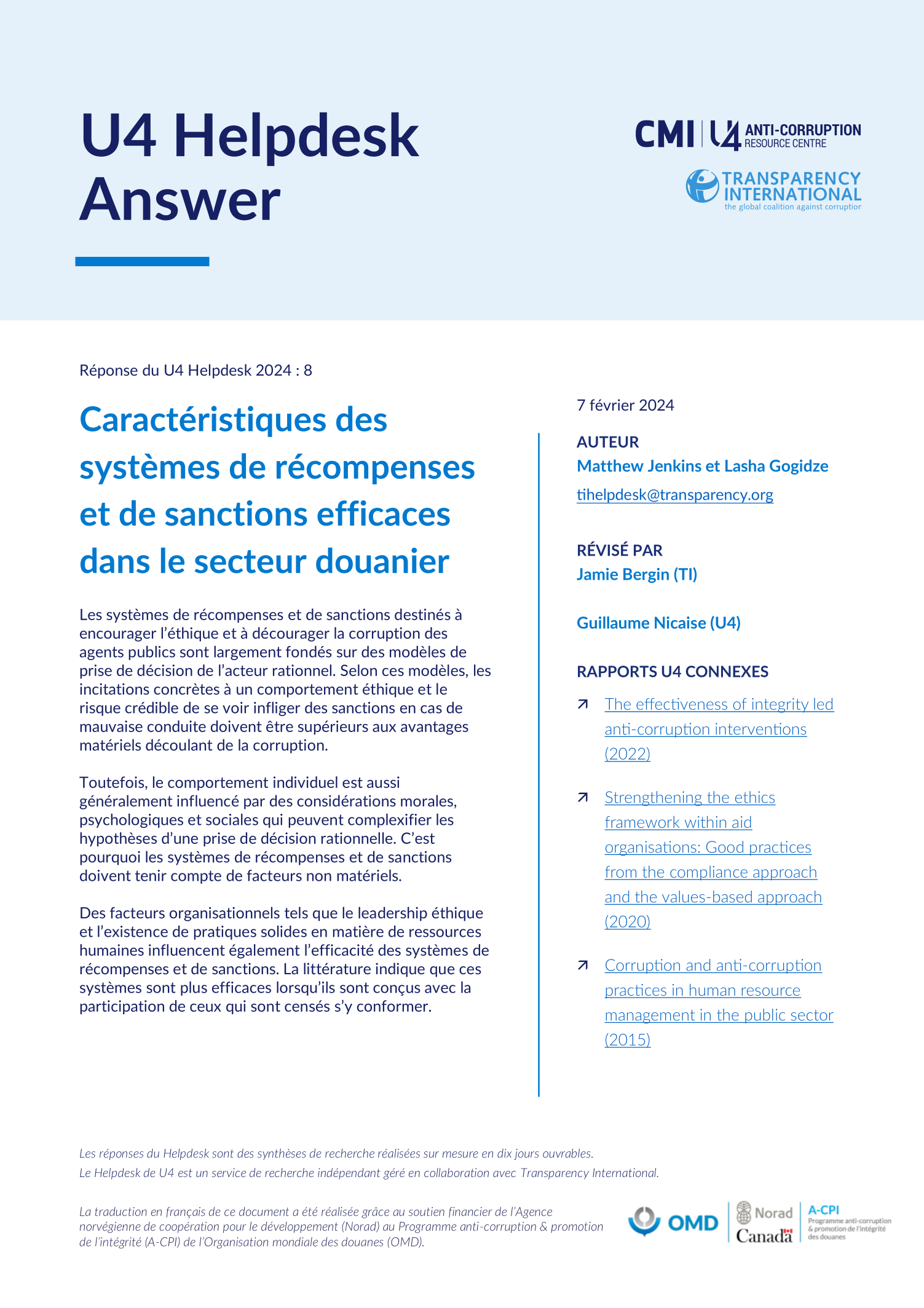 Caractéristiques des systèmes de récompenses et de sanctions efficaces dans le secteur douanier