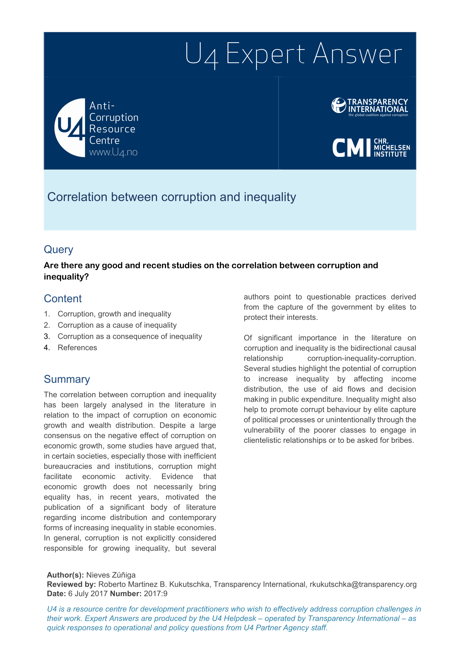 Correlation between corruption and inequality