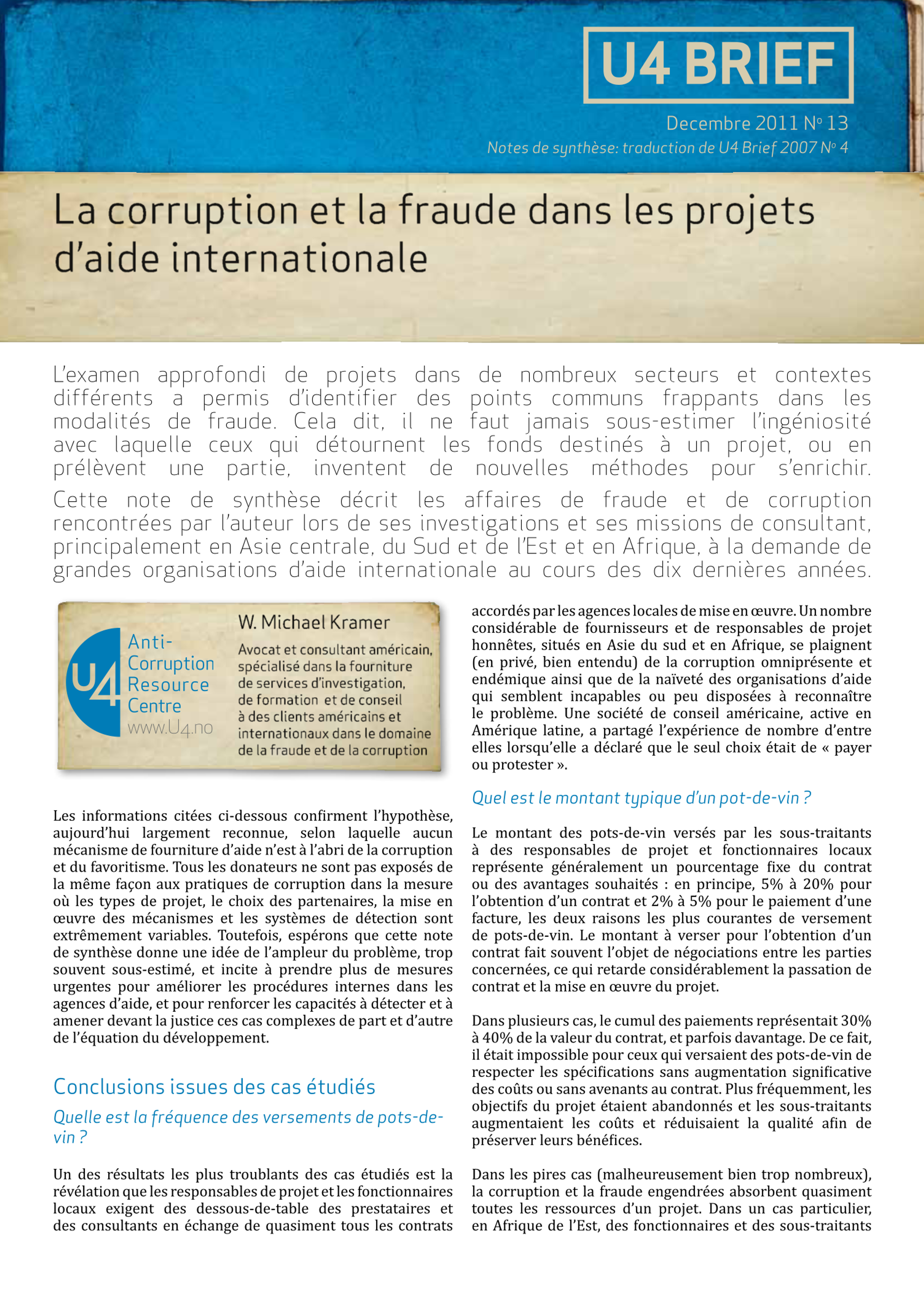 La corruption et la fraude dans les projets d'aide internationale