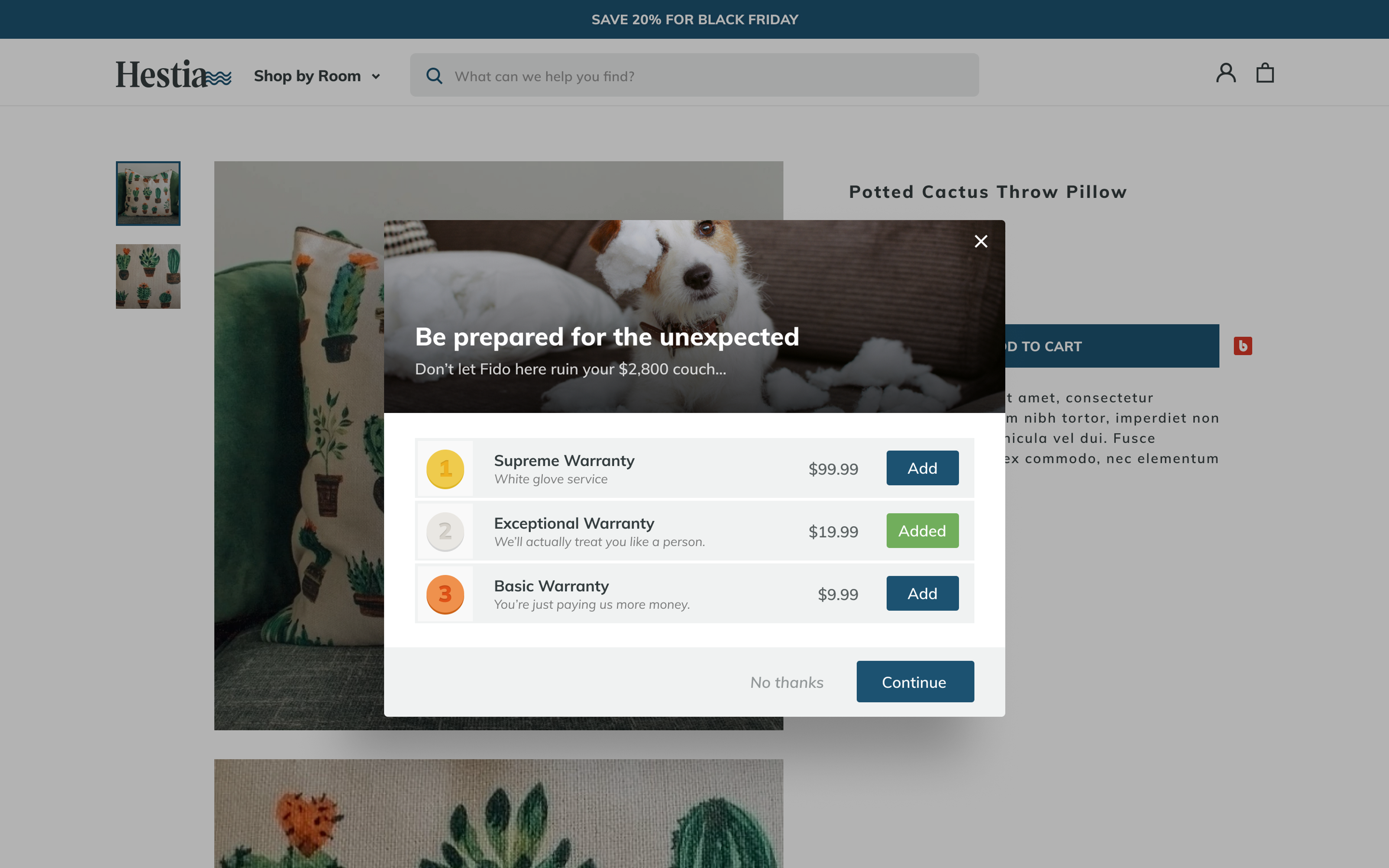 A screenshot showing a CSS only customization to the Bold Upsell widget