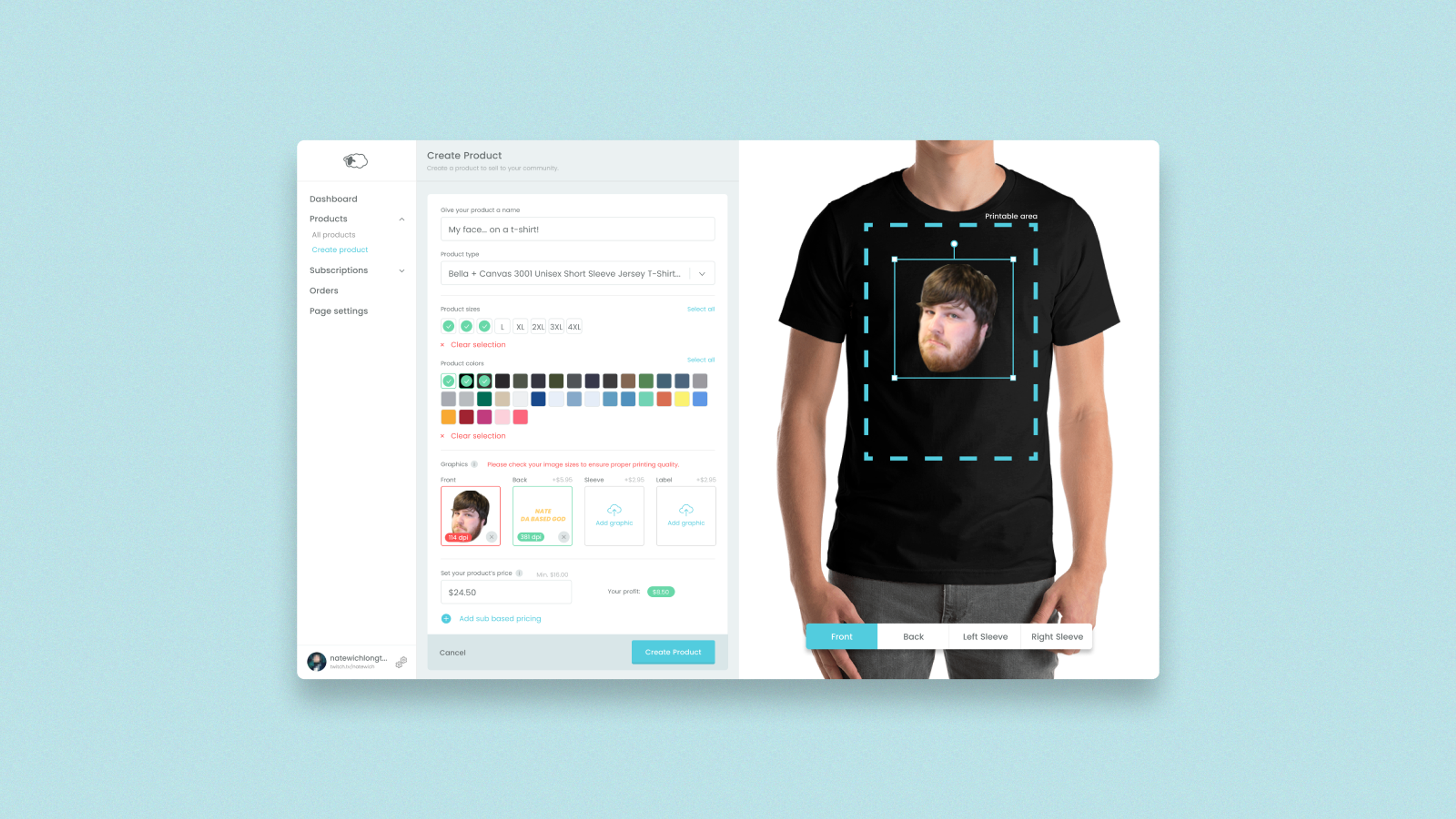 Flocker merch builder interface