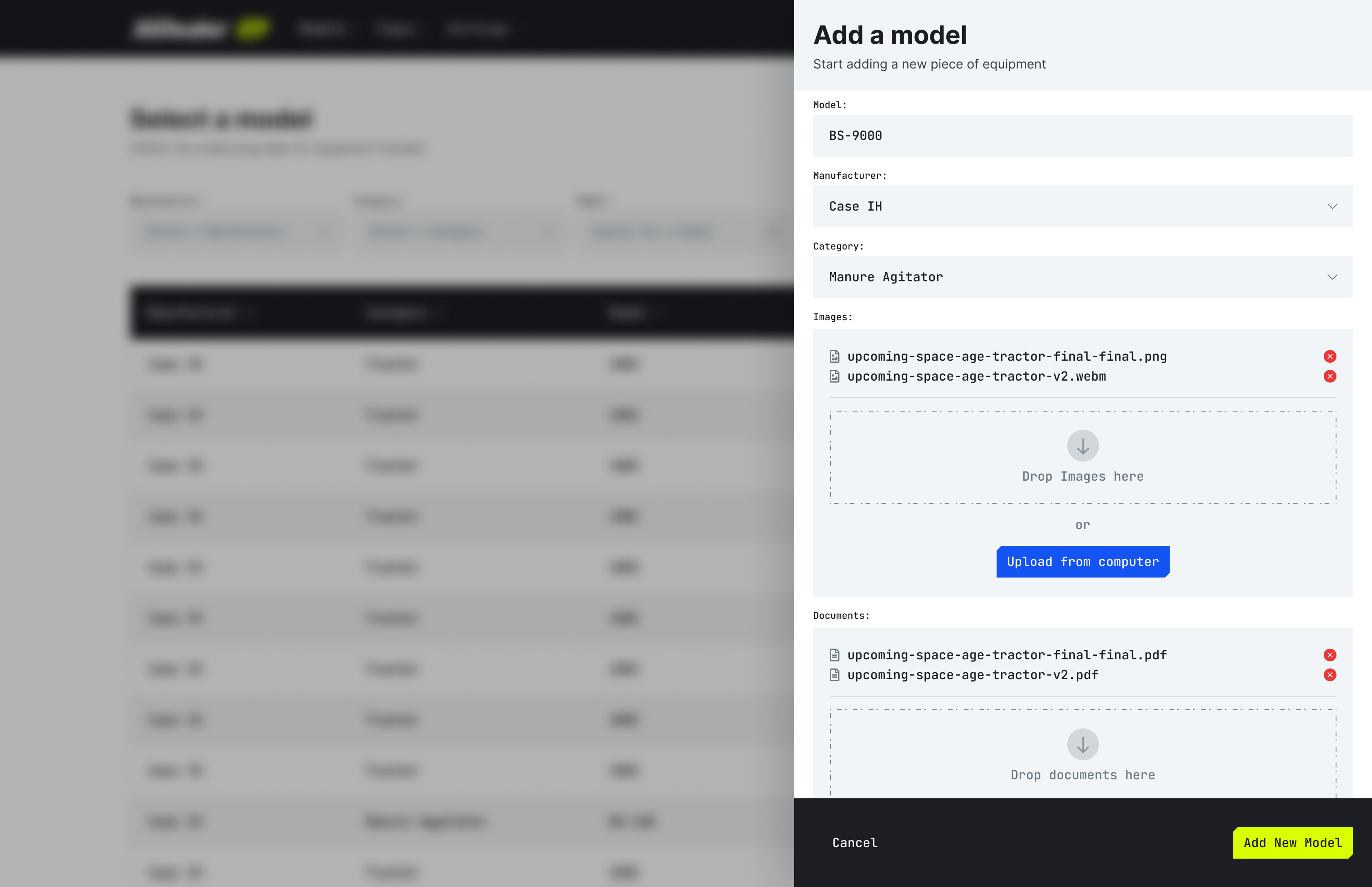 Screenshot of the add a model interaction