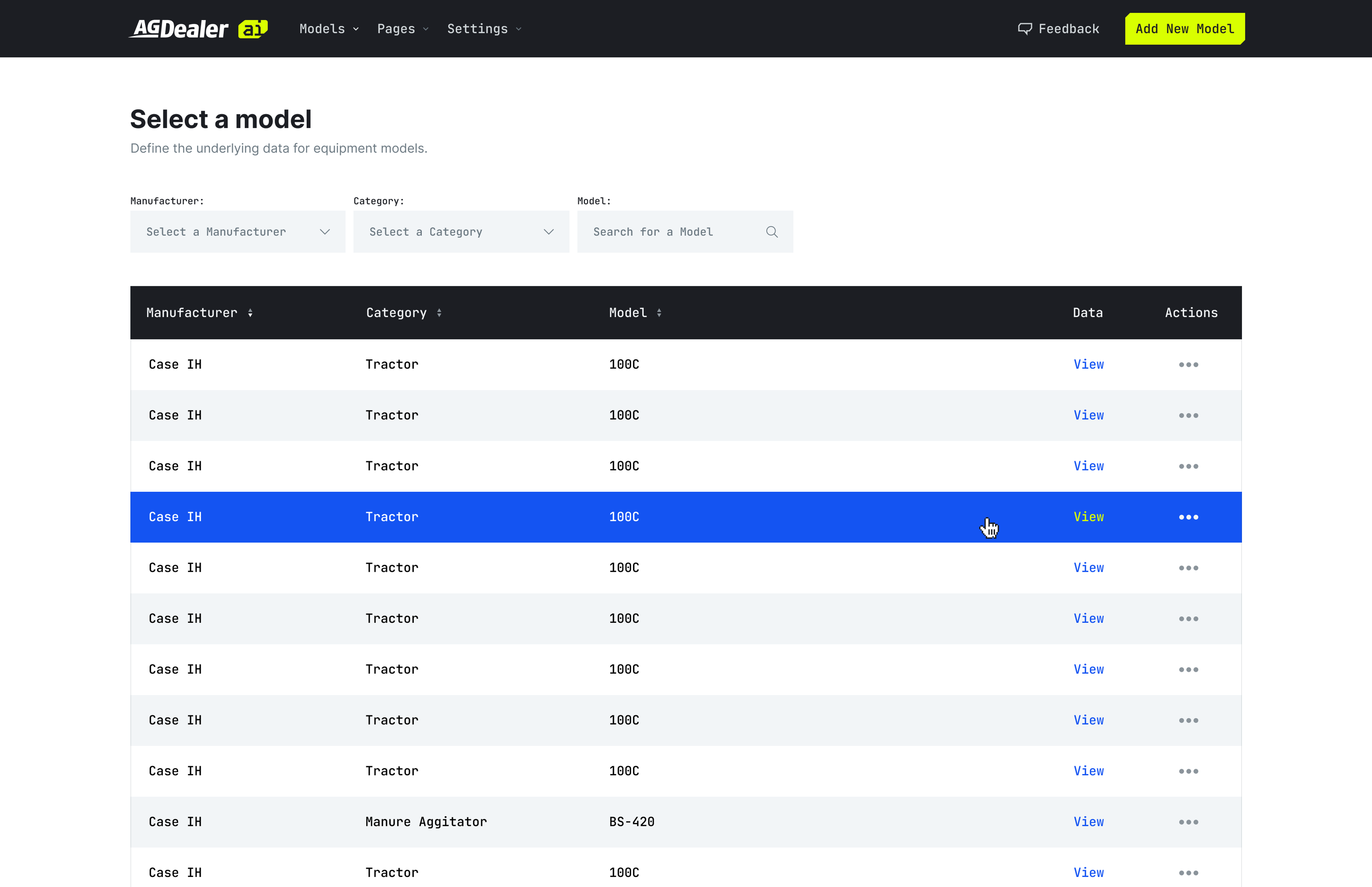 Screenshot of main landing page of the app