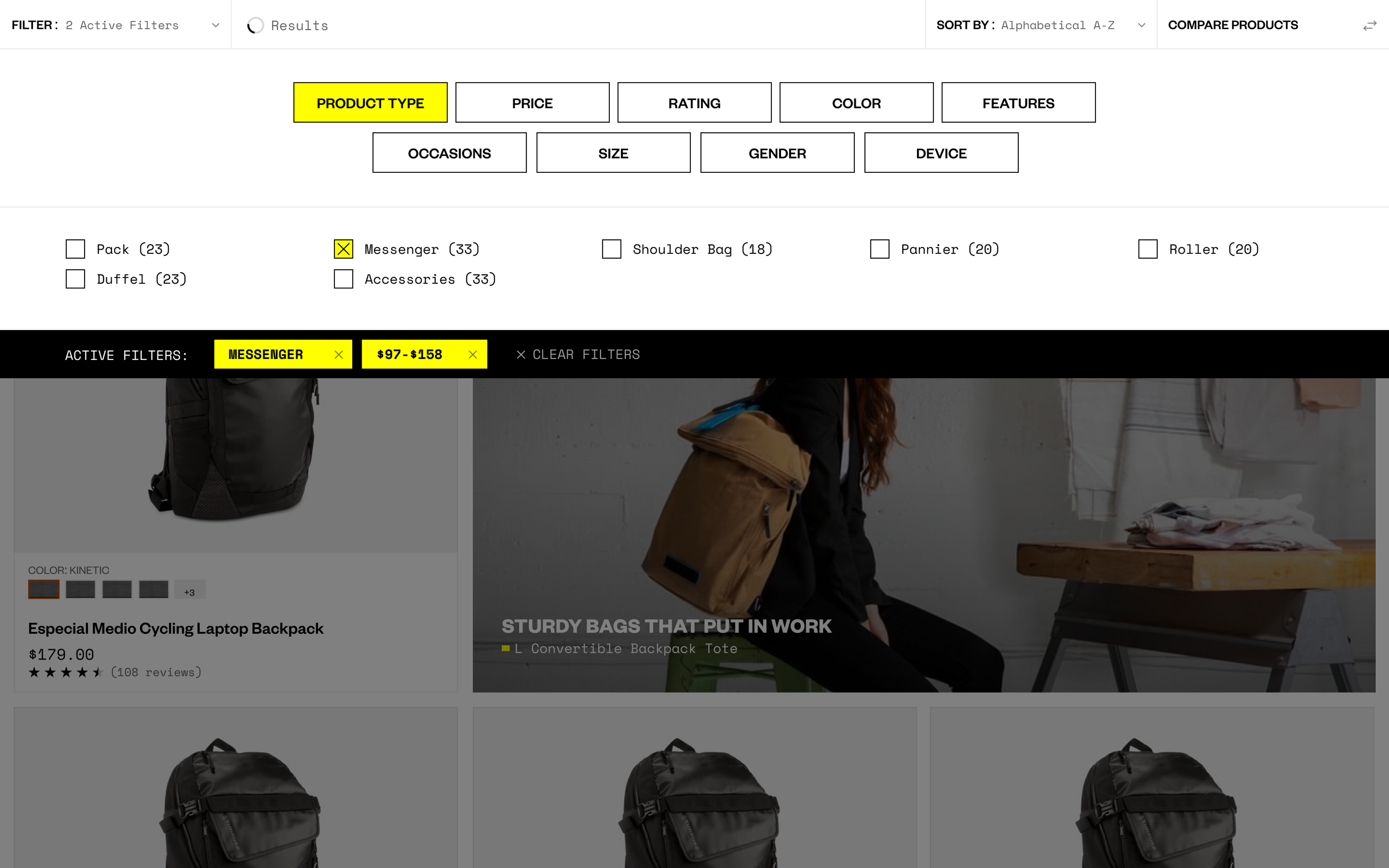 Filter menu expanded