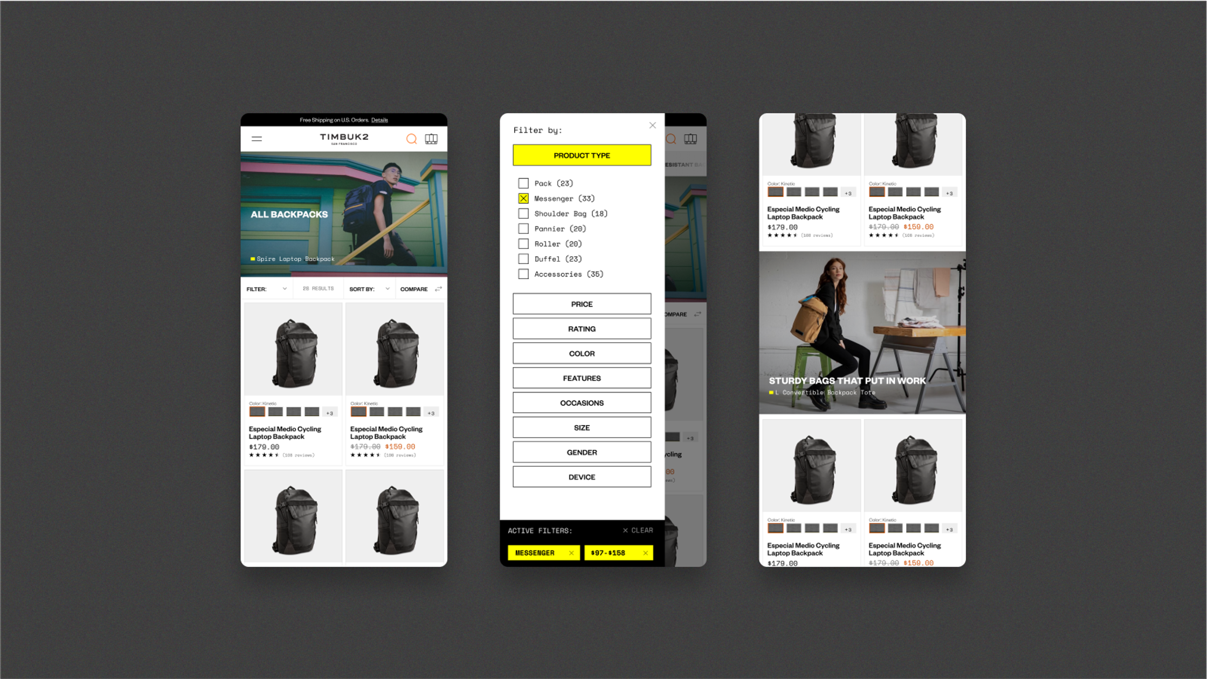 Mobile mockups showing various features