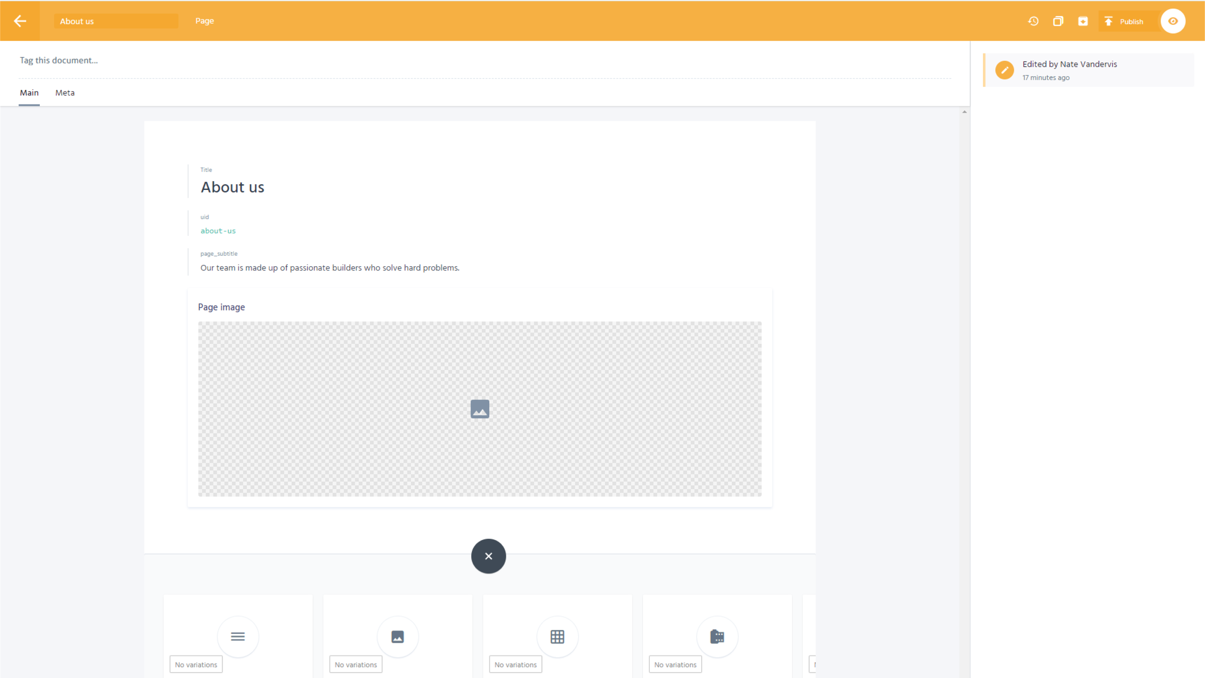 A screenshot of Kickbooster's Prismic page builder