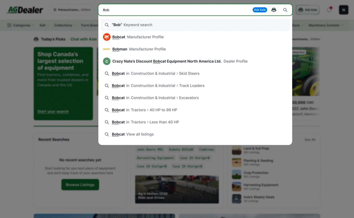 New design for the search experience for AgDealer