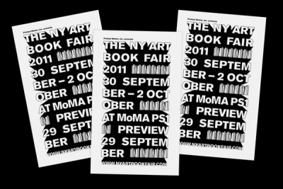 Three posters for "The NY Art Book Fair 2011" at MoMA PS1. Black text on white.