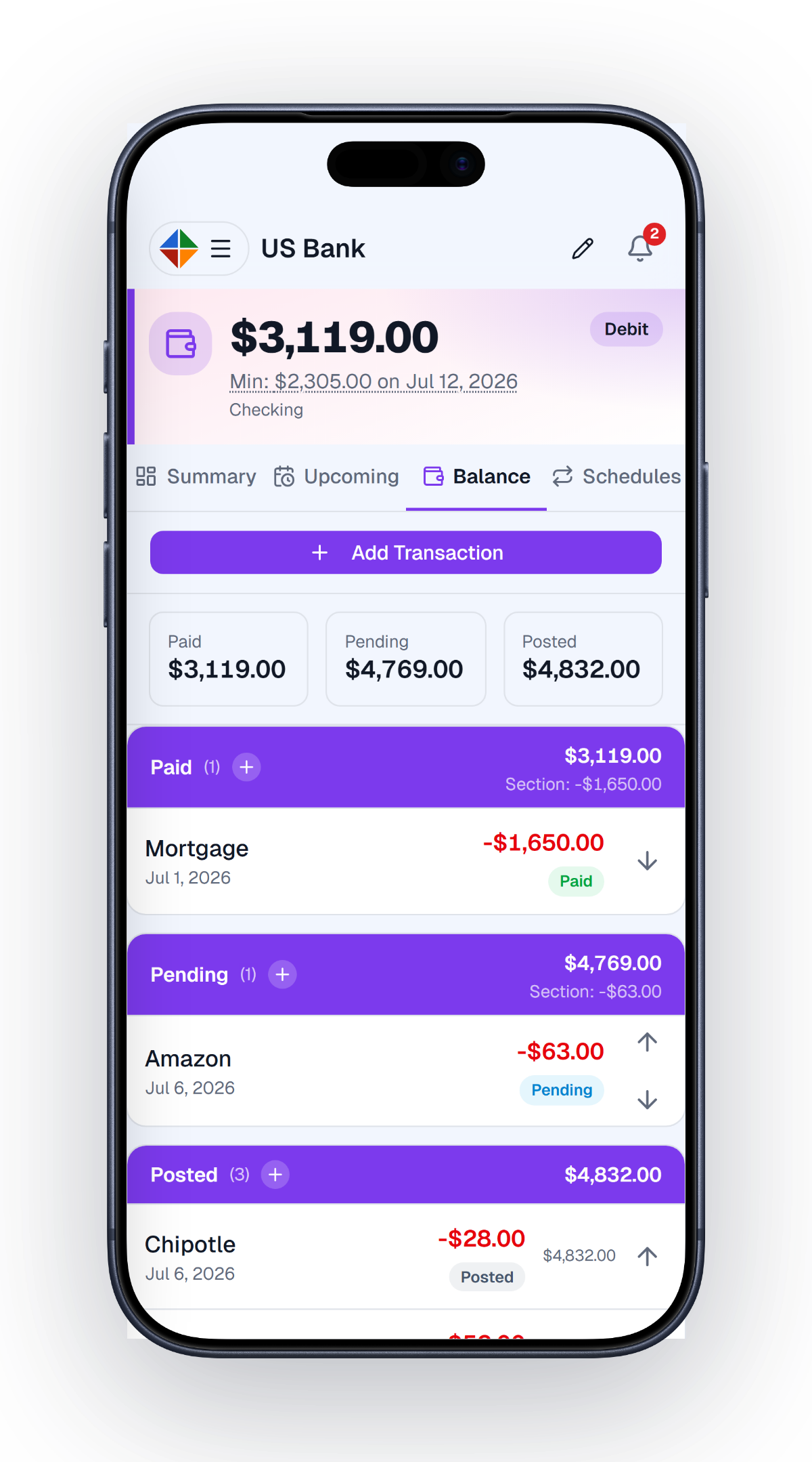 Paid, Pending & Posted Balances