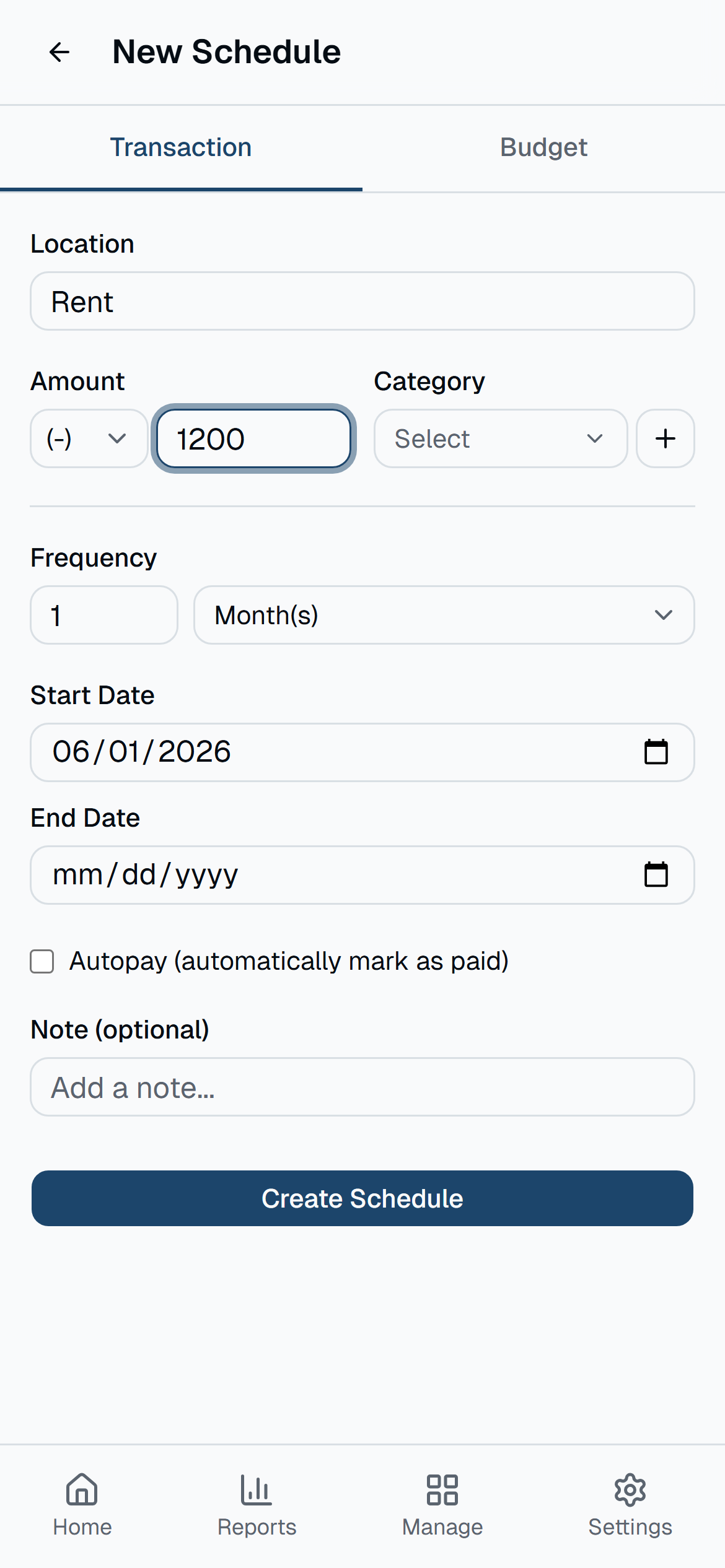 Add your recurring bills