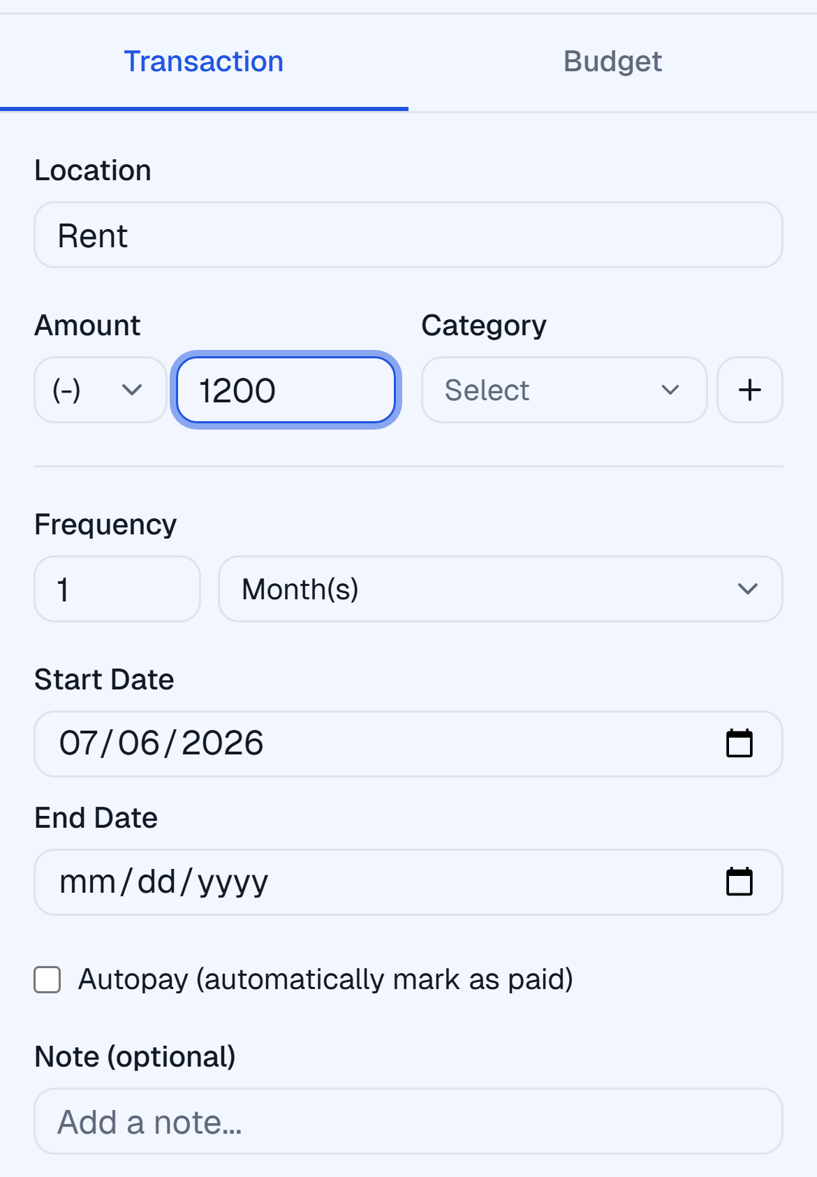 Add your recurring bills