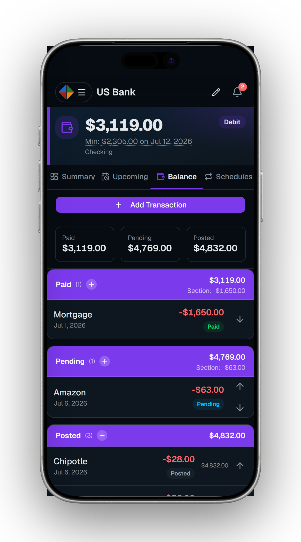 Paid, Pending & Posted Balances