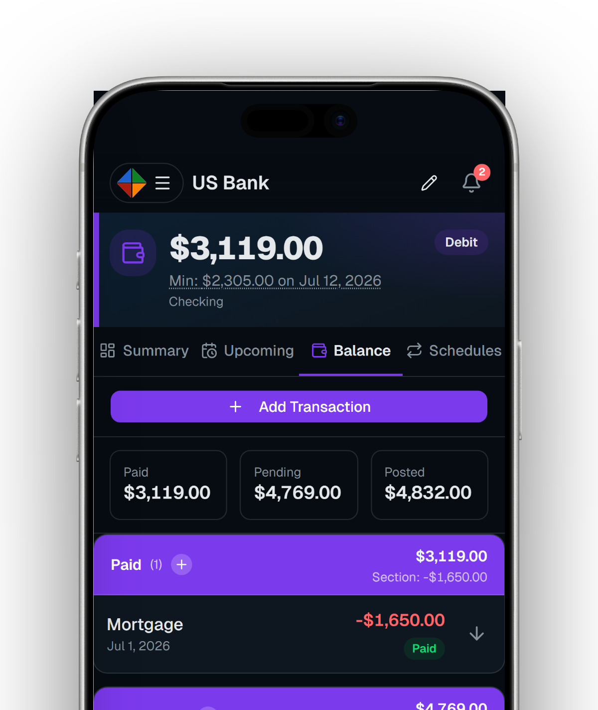 Paid, Pending & Posted Balances