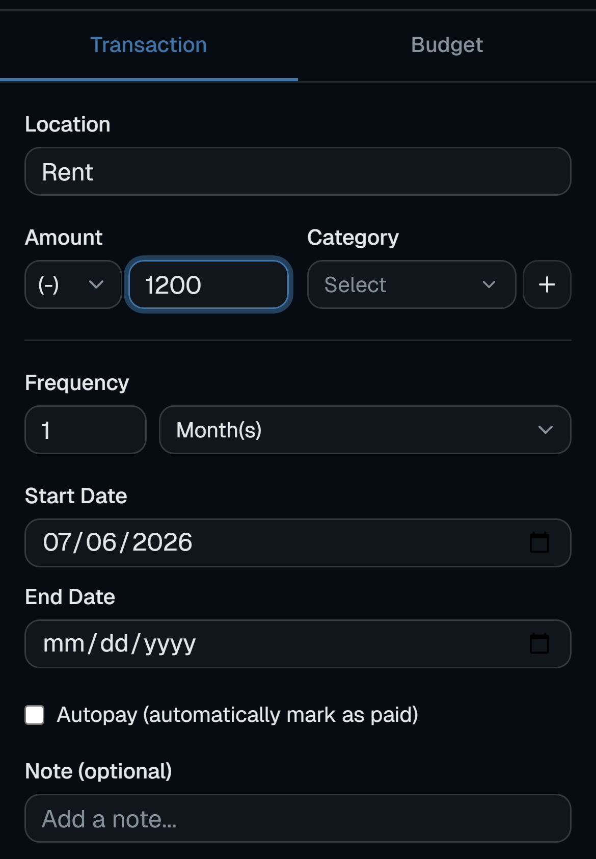 Add your recurring bills