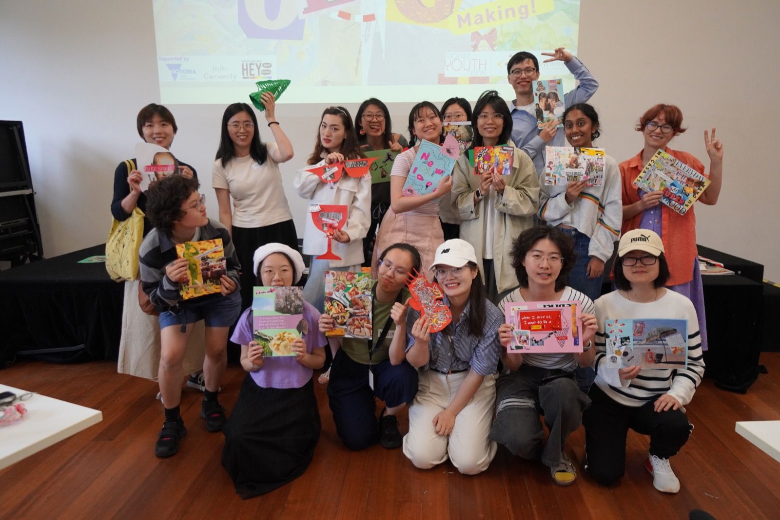 Group photo after a Christmas collage workshop
